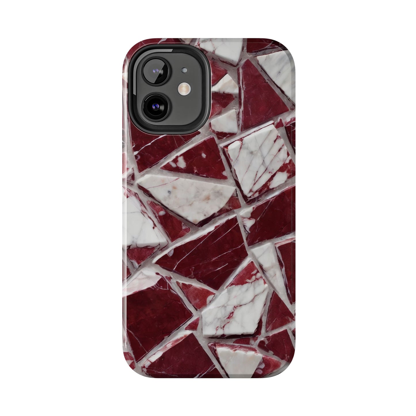 Elegant Red Pieces Marble Pattern Tough Phone Case - Stylish Protection for iPhone