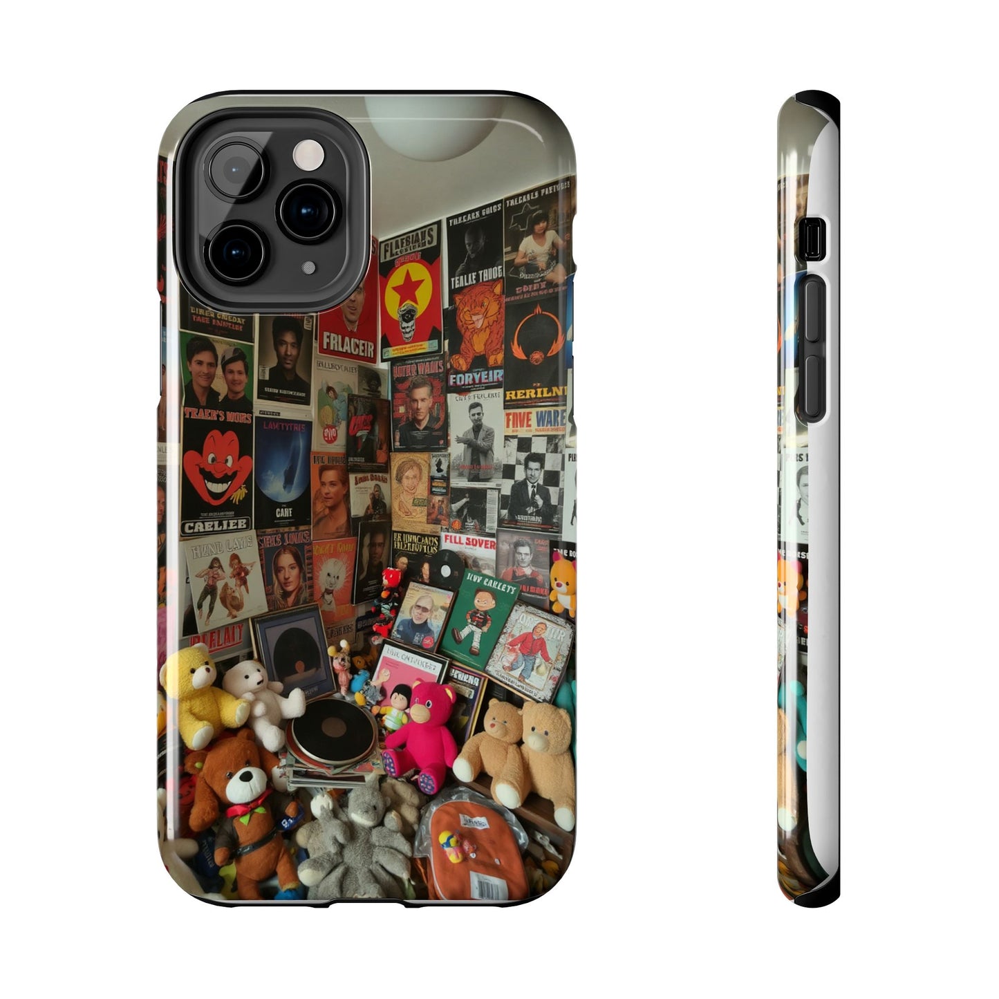 Retro Vibe Tough Phone Case - Vintage Movie Posters & Plush Toys Design