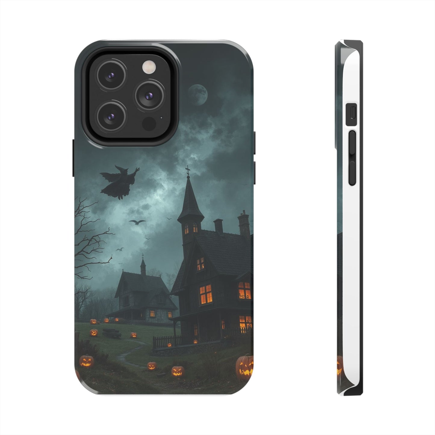 Halloween-Themed Tough Phone Case with Spooky House Design