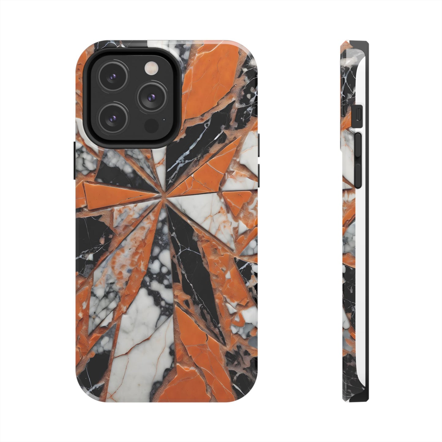 Shattered Pieces Marble Black and Orange Tough Phone Case - for iPhone
