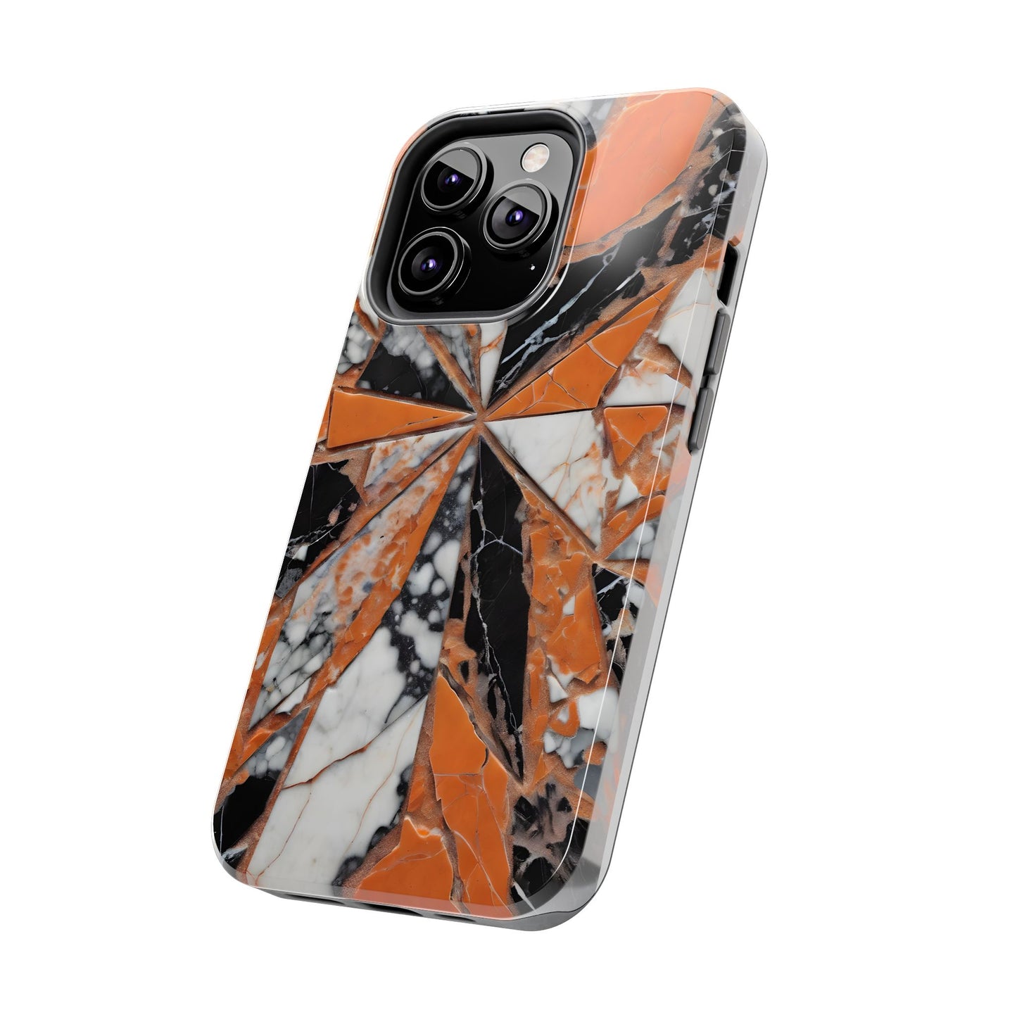 Shattered Pieces Marble Black and Orange Tough Phone Case - for iPhone