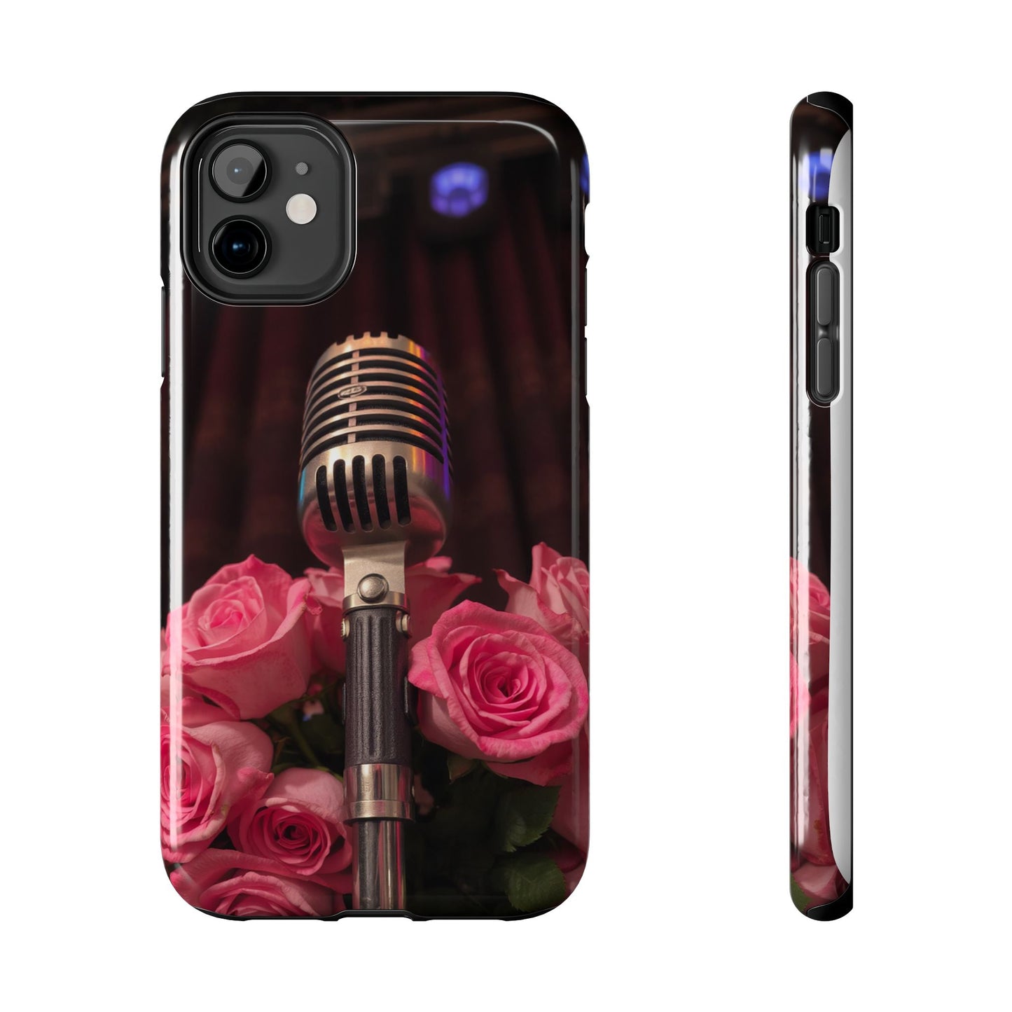 Stylish Tough Phone Case with Vintage Microphone and Roses