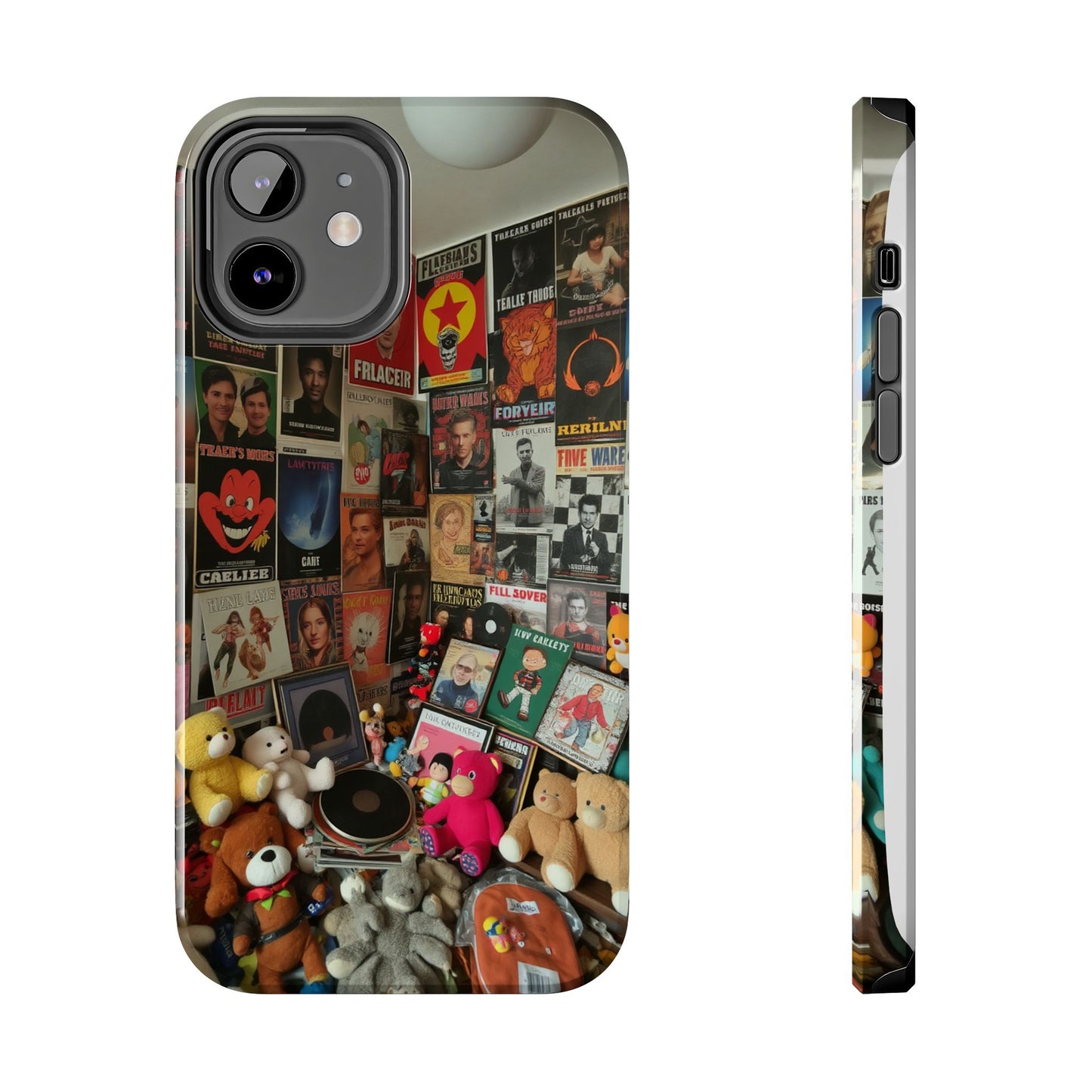 Retro Vibe Tough Phone Case - Vintage Movie Posters & Plush Toys Design