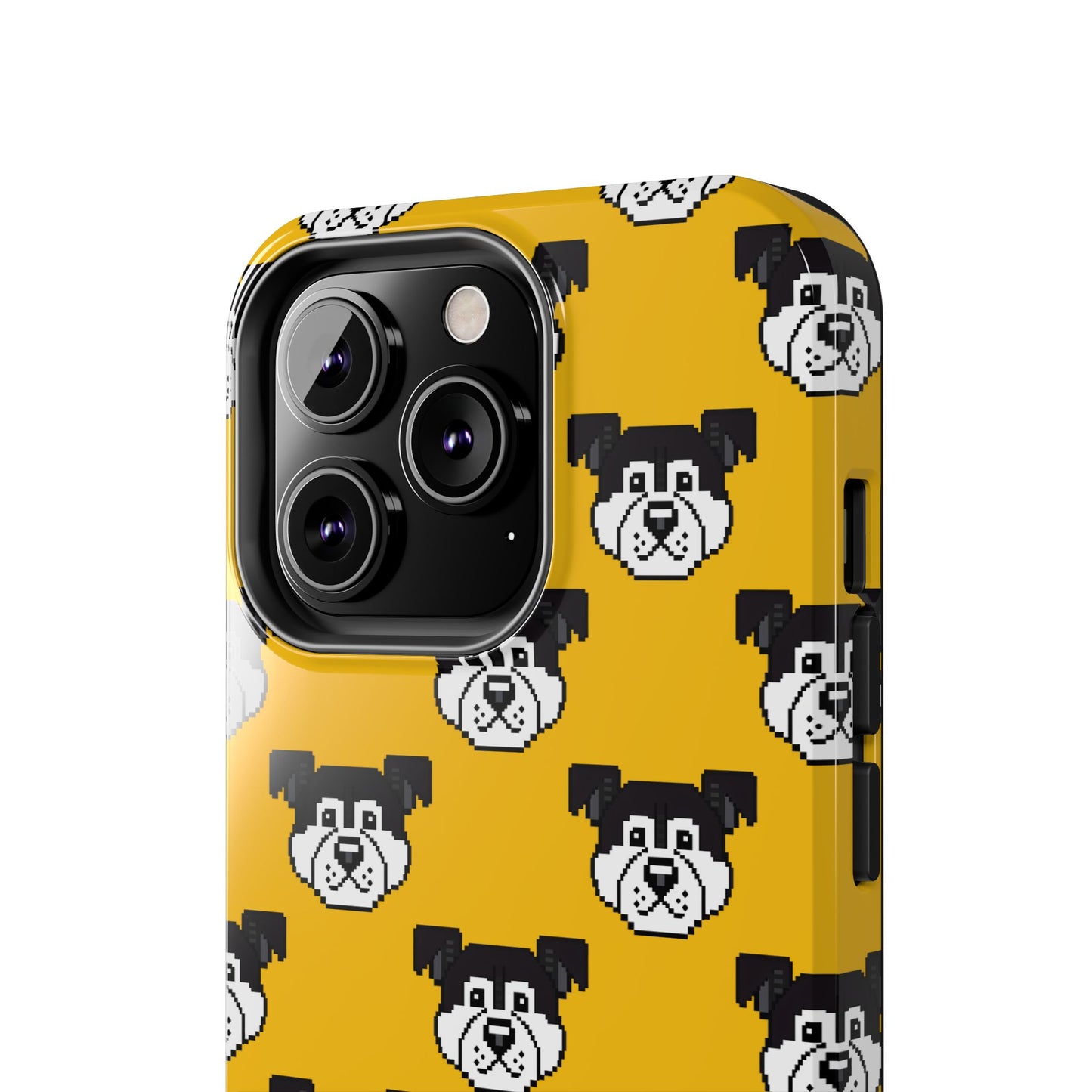 Playful Dog Pattern Tough Phone Case for Pet Lovers - Pixel Art Dog Yellow Background - for iPhone