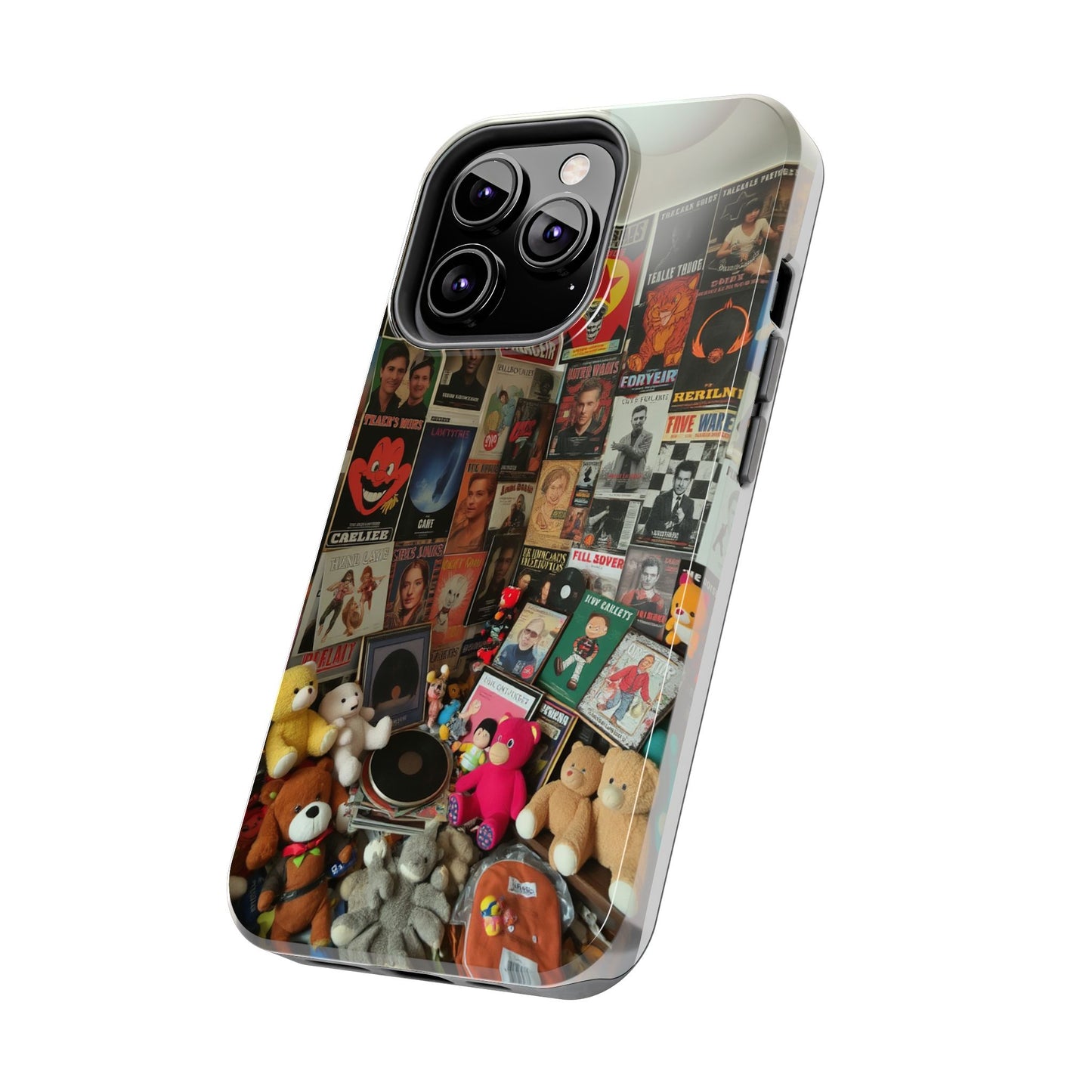 Retro Vibe Tough Phone Case - Vintage Movie Posters & Plush Toys Design