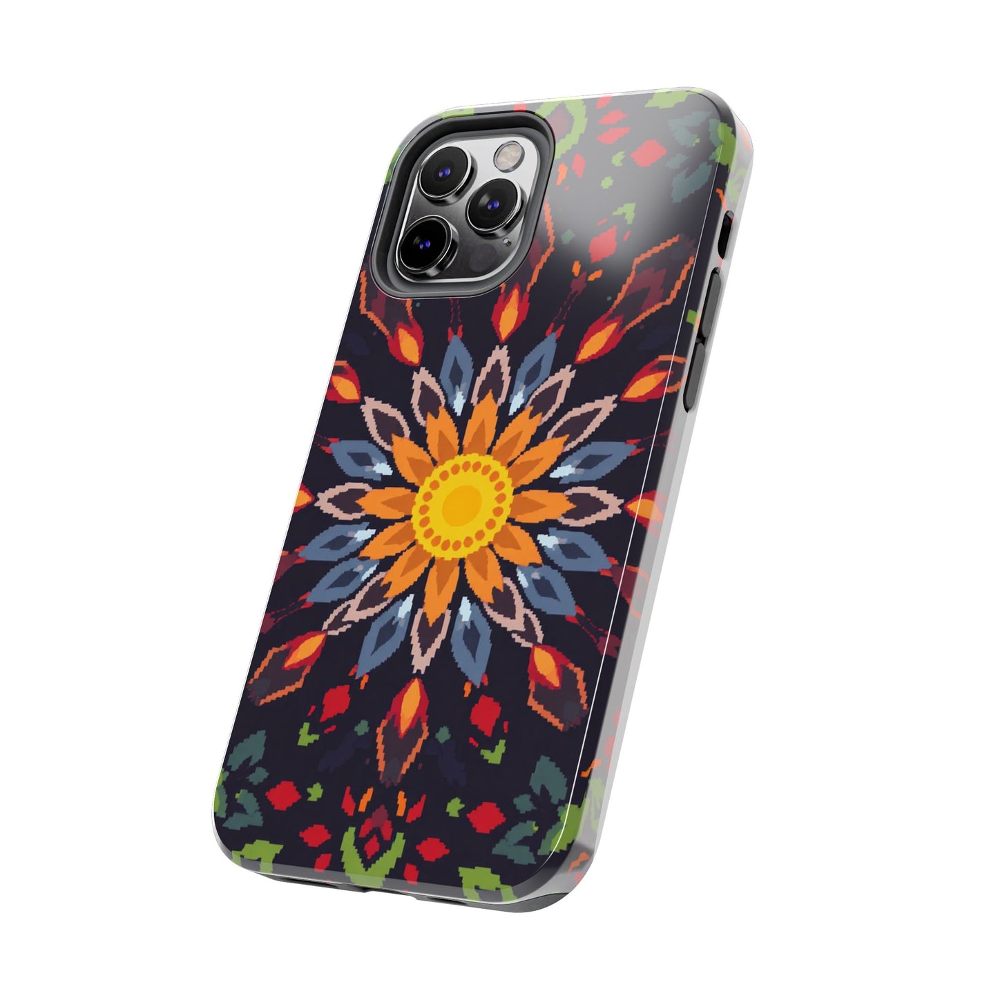 Pixel Art Floral Tough Phone Case - Pixelated Mandala Design for iPhone