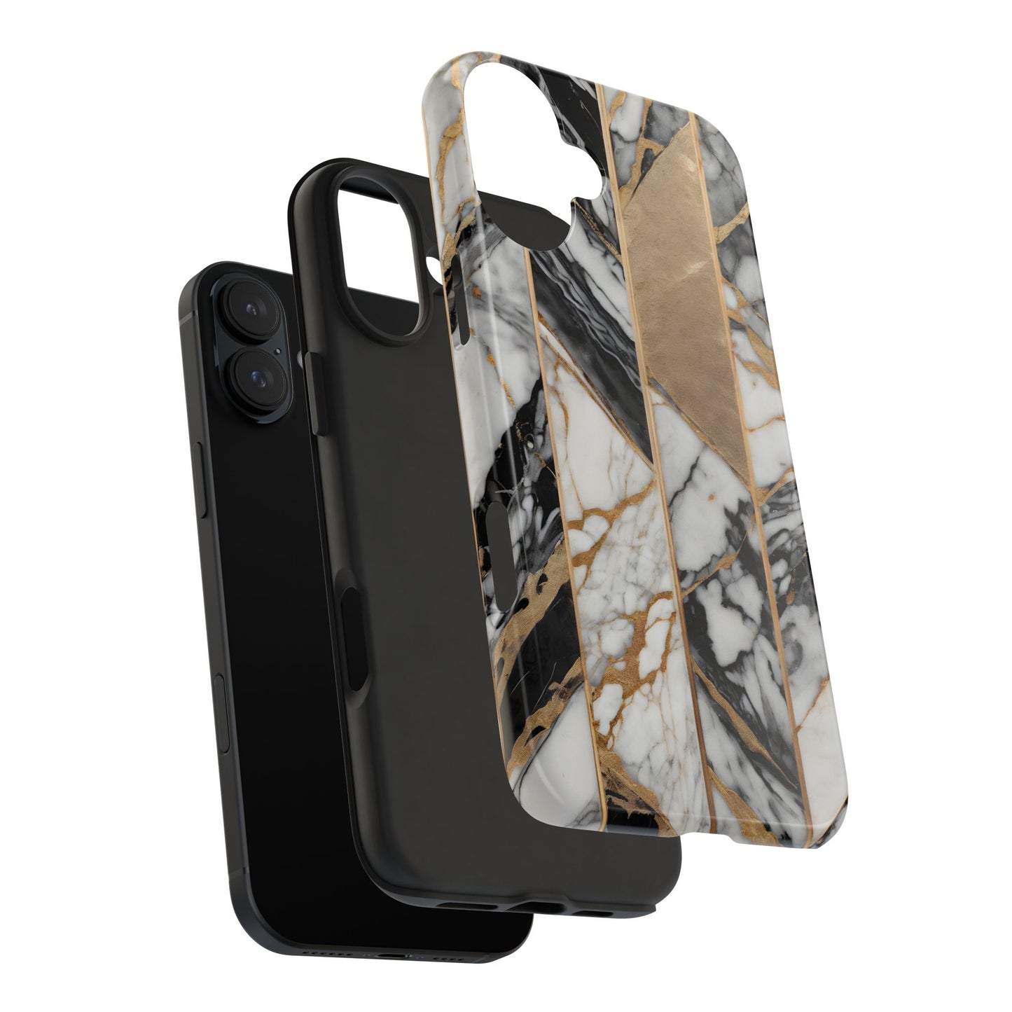 Marble Lines Tough Phone Case with Gold Accents - for iPhone