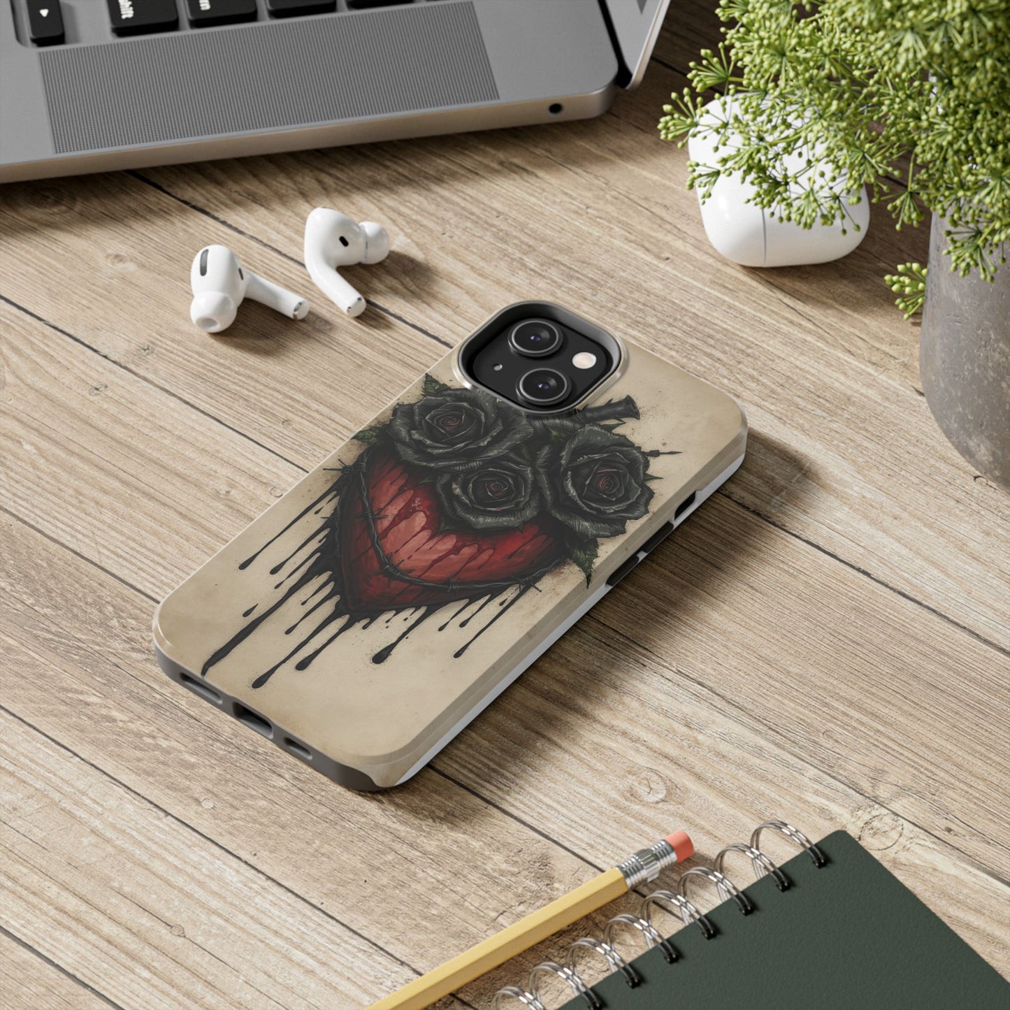 Gothic Heart Phone Case with Roses - Tough & Durable Design