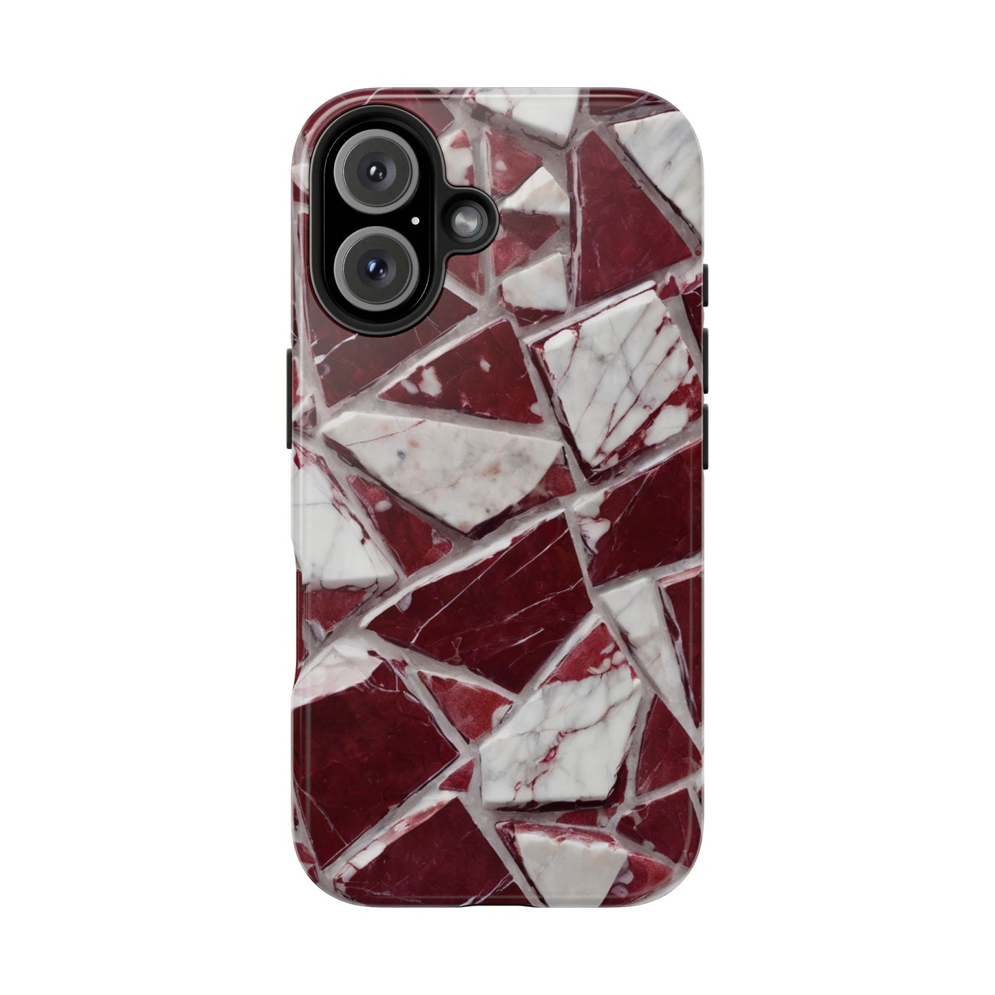 Elegant Red Pieces Marble Pattern Tough Phone Case - Stylish Protection for iPhone