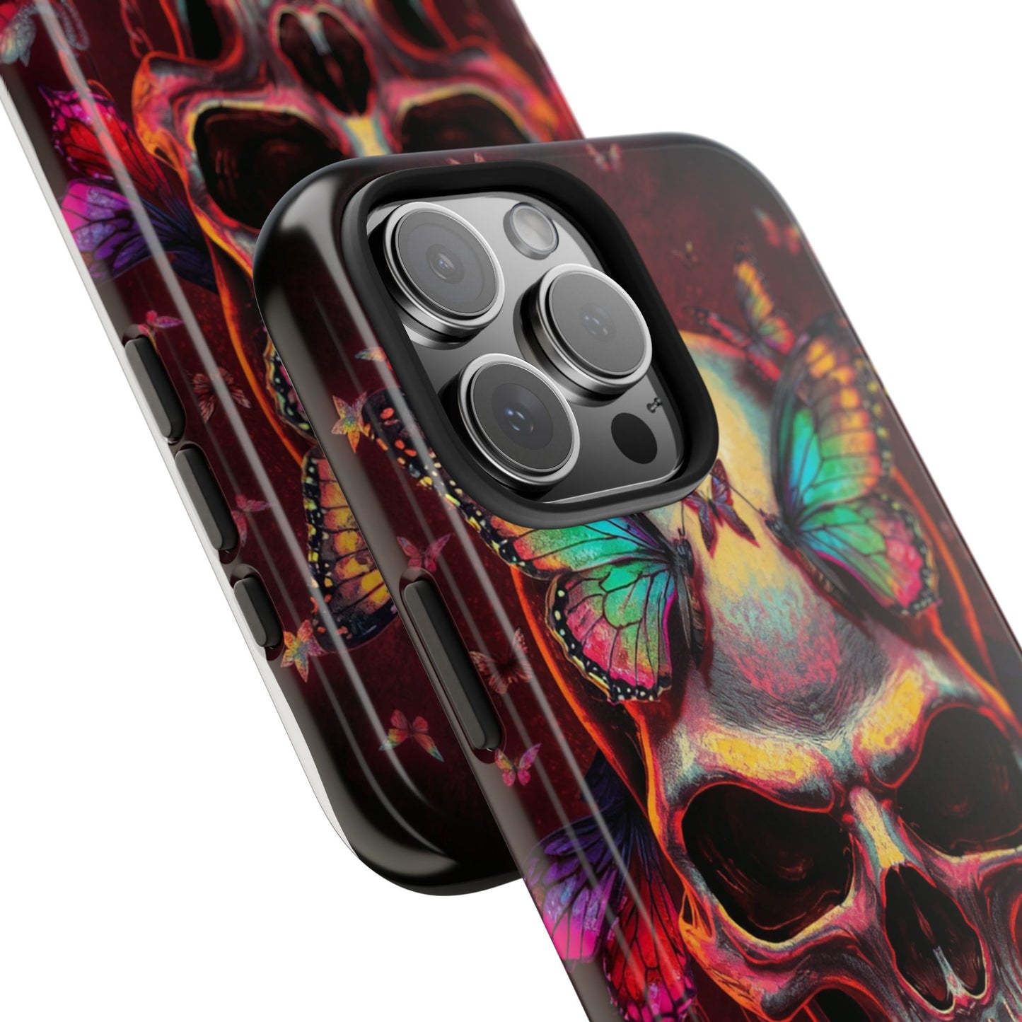 Gothic Skull Phone Case with Butterflies - Durable Tough Phone Case