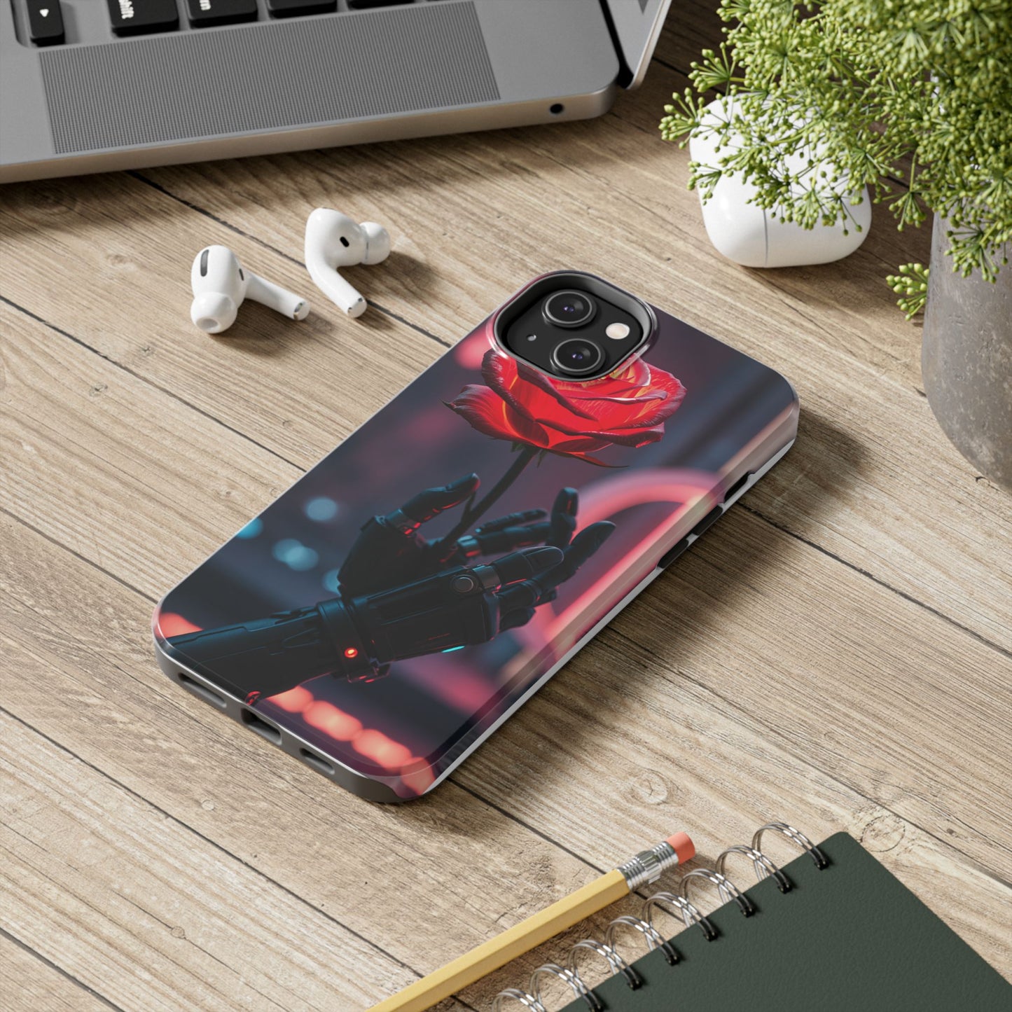 Futuristic Tough Phone Case with Robotic Rose Design | Durable Protection