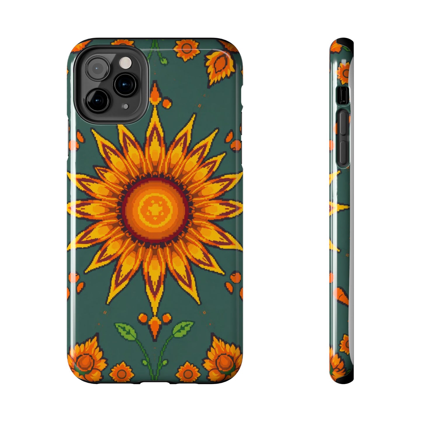 Pixelated Vibrant Floral Tough Phone Case | Sunflower Design for Nature Lovers - for iPhone