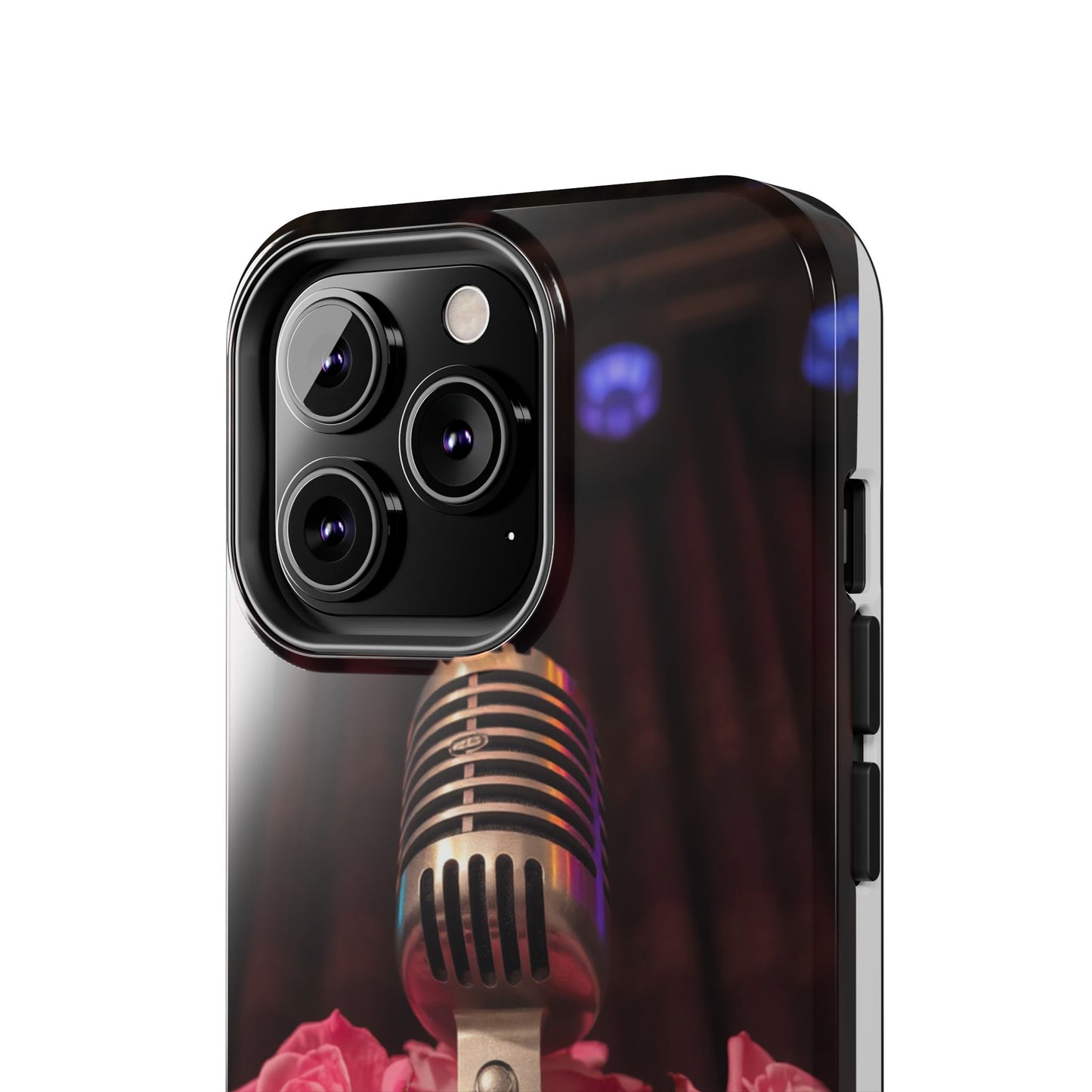Stylish Tough Phone Case with Vintage Microphone and Roses
