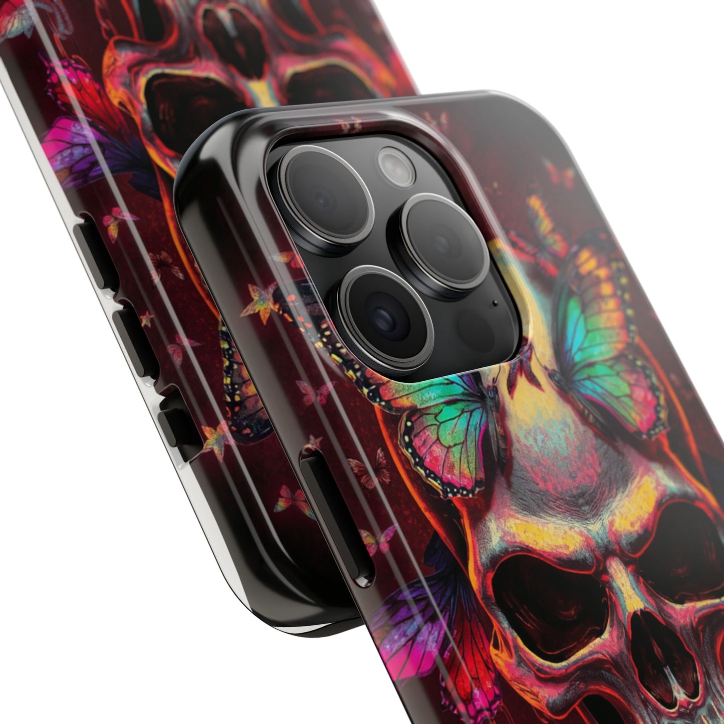 Gothic Skull Phone Case with Butterflies - Durable Tough Phone Case