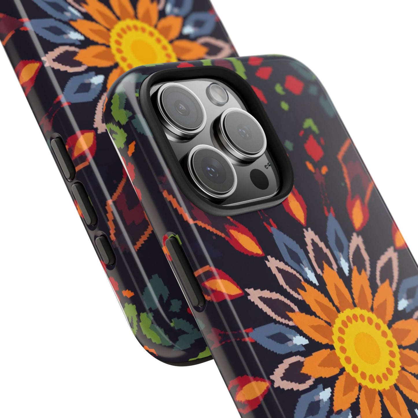Pixel Art Floral Tough Phone Case - Pixelated Mandala Design for iPhone