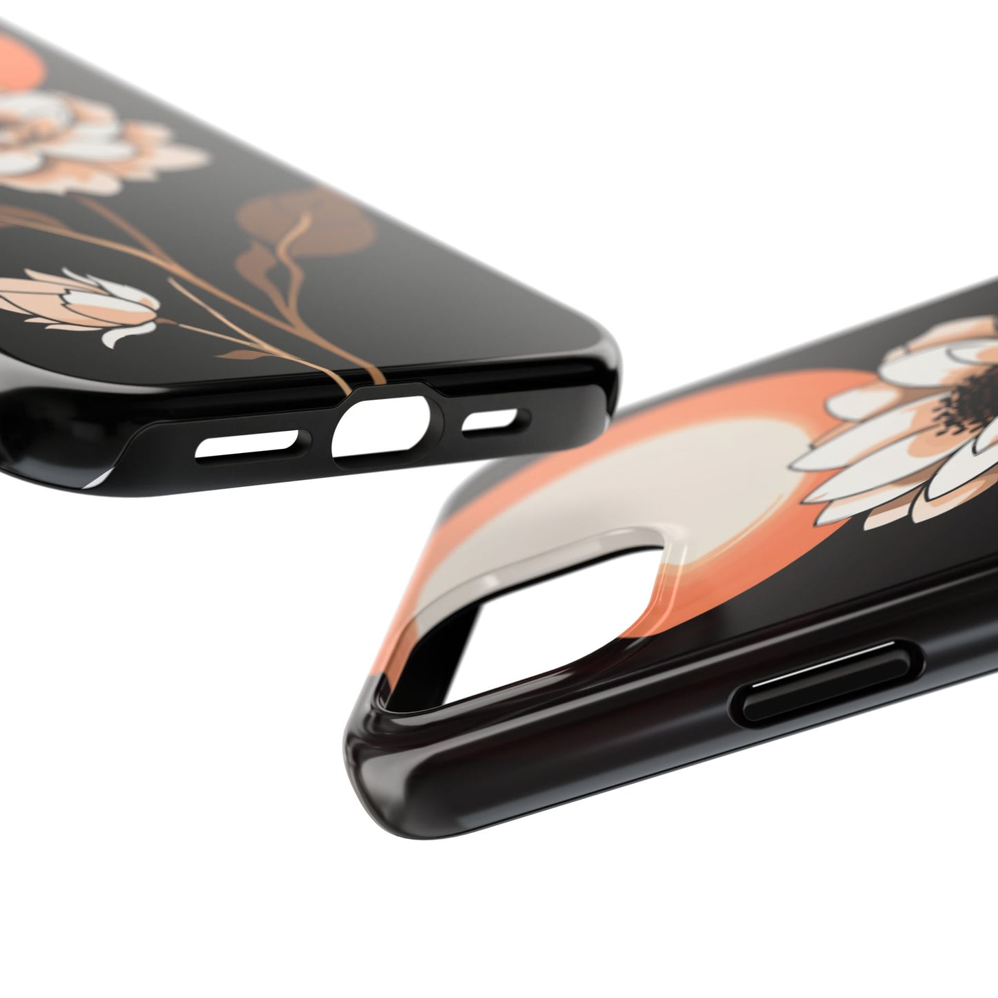 Elegant Contrast Floral Tough Phone Case - Stylish Protection for Your Device - for iPhone