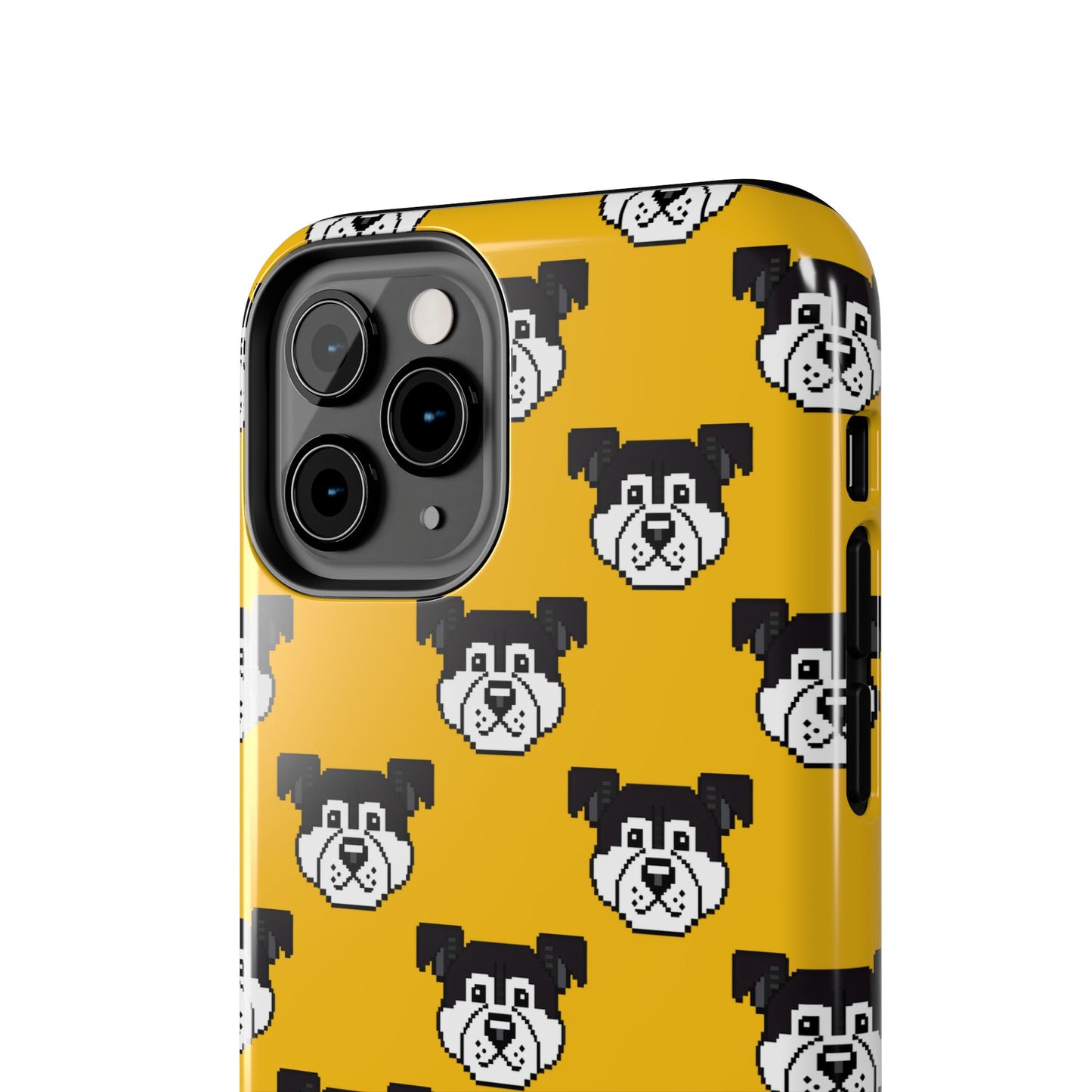 Playful Dog Pattern Tough Phone Case for Pet Lovers - Pixel Art Dog Yellow Background - for iPhone