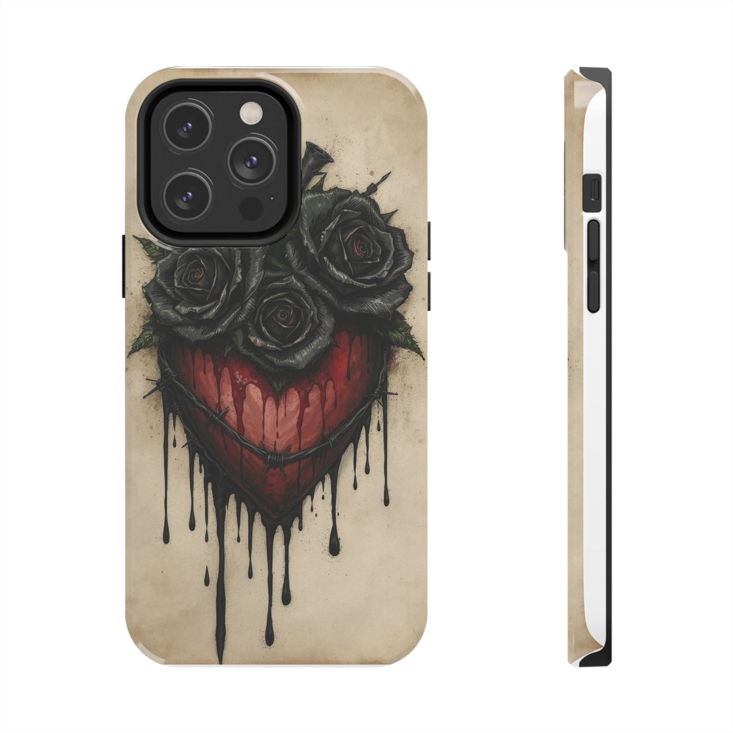 Gothic Heart Phone Case with Roses - Tough & Durable Design