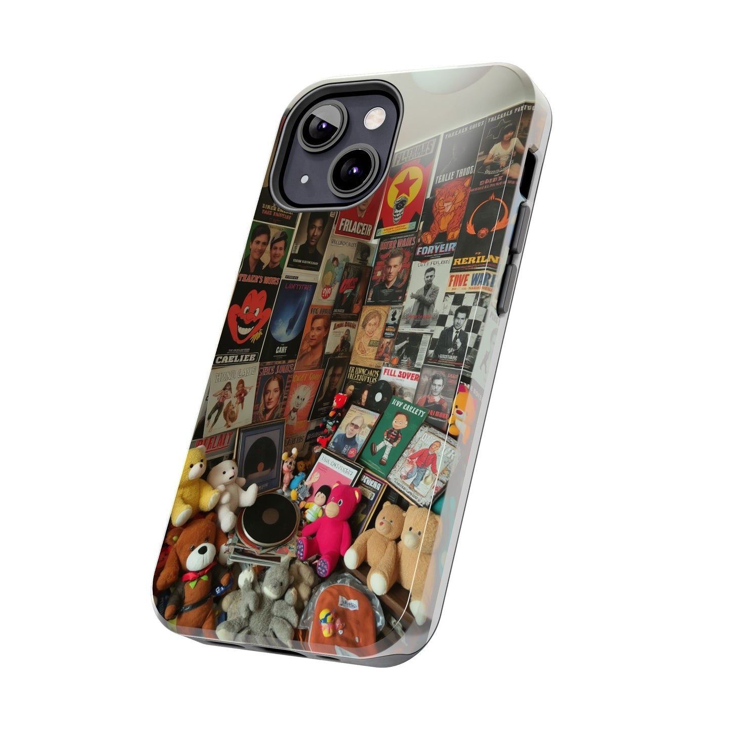 Retro Vibe Tough Phone Case - Vintage Movie Posters & Plush Toys Design