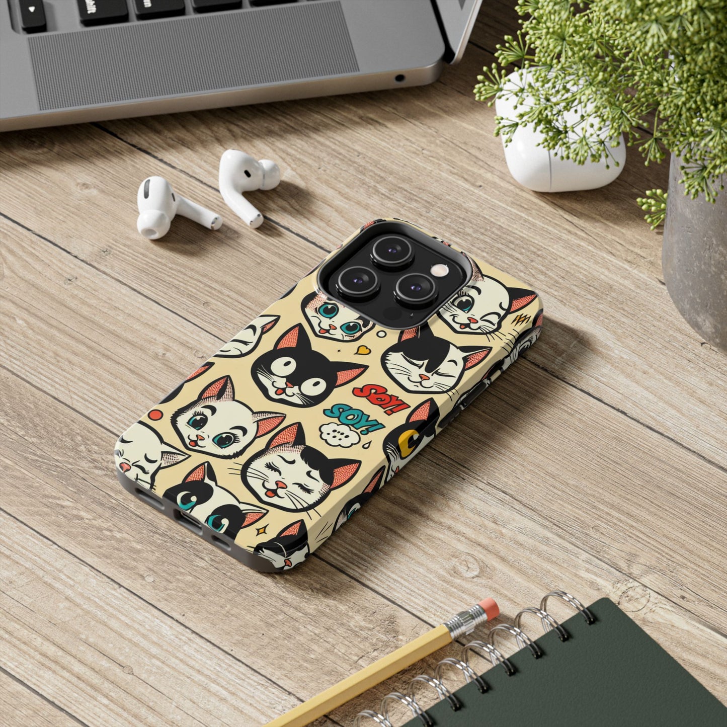 Playful Cat-Themed Tough Phone Case - Pet Pattern - for iPhone