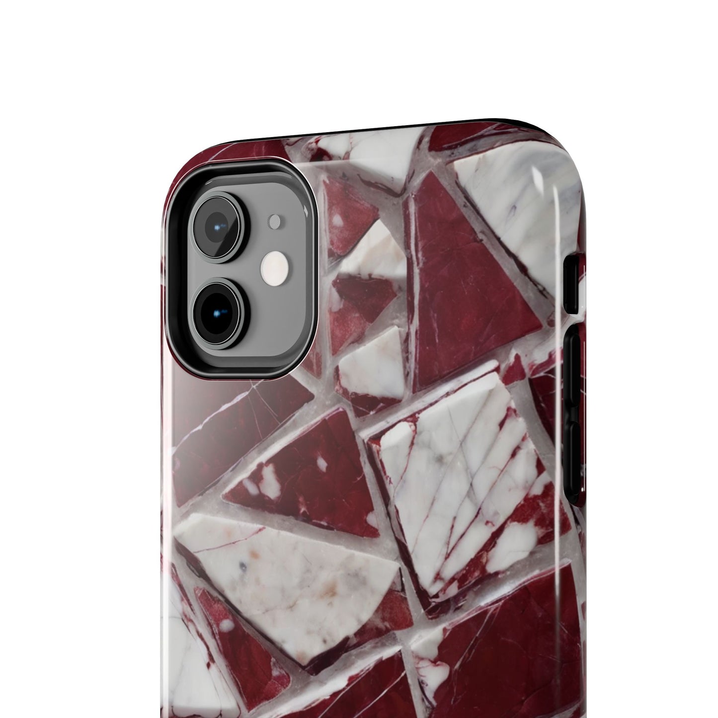 Elegant Red Pieces Marble Pattern Tough Phone Case - Stylish Protection for iPhone