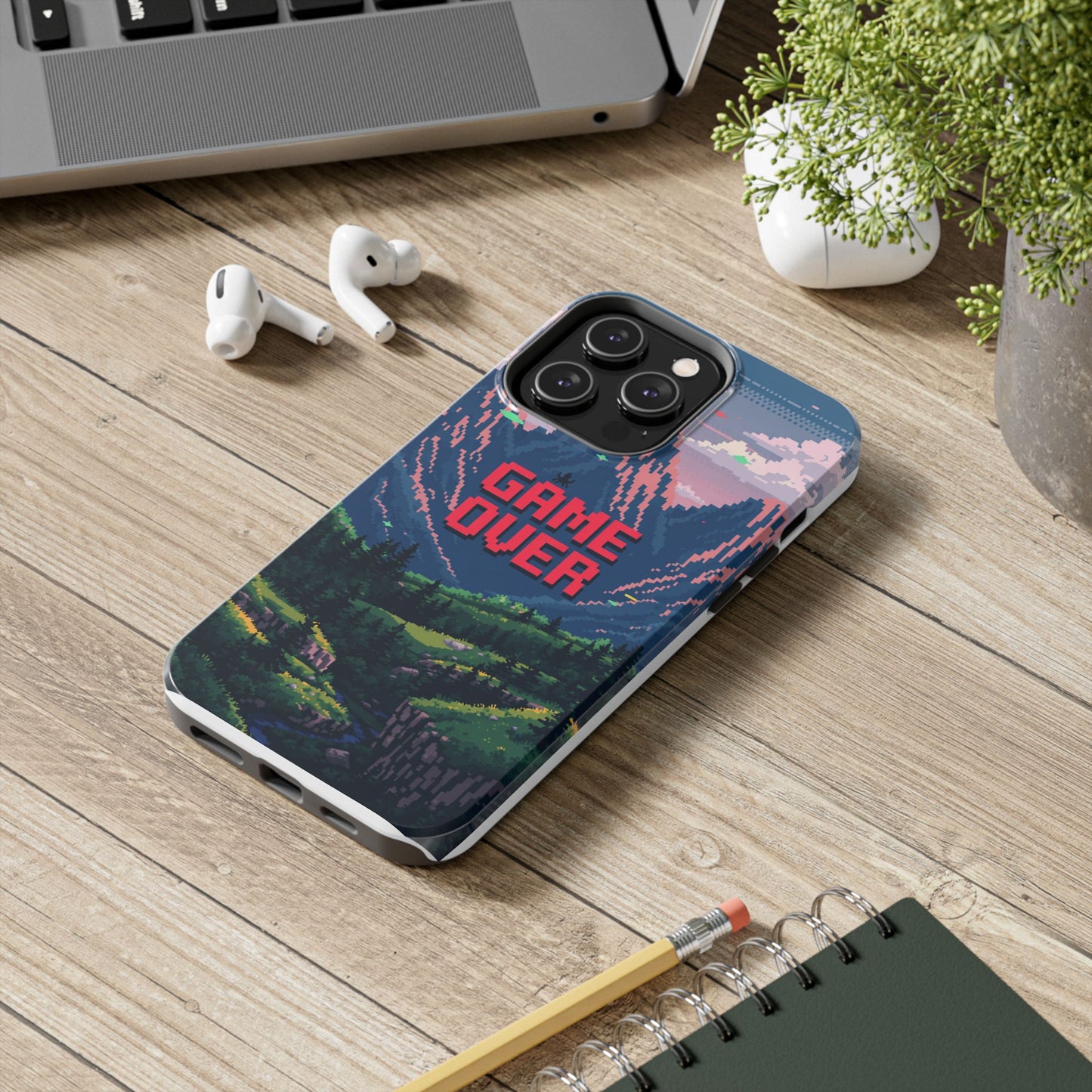 Pixel Art Tough Phone Case - 'Game Over' Design for Gamers