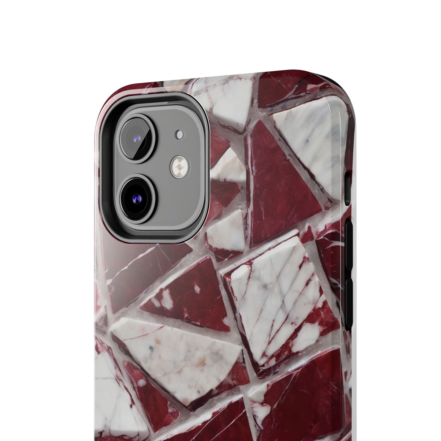 Elegant Red Pieces Marble Pattern Tough Phone Case - Stylish Protection for iPhone