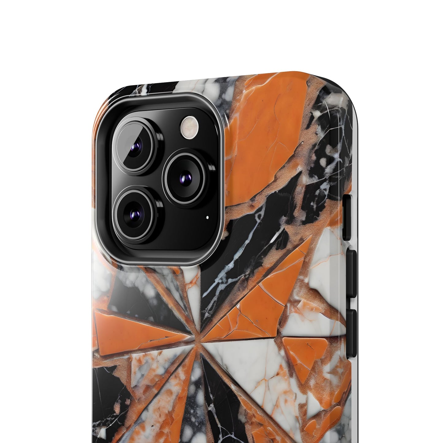 Shattered Pieces Marble Black and Orange Tough Phone Case - for iPhone