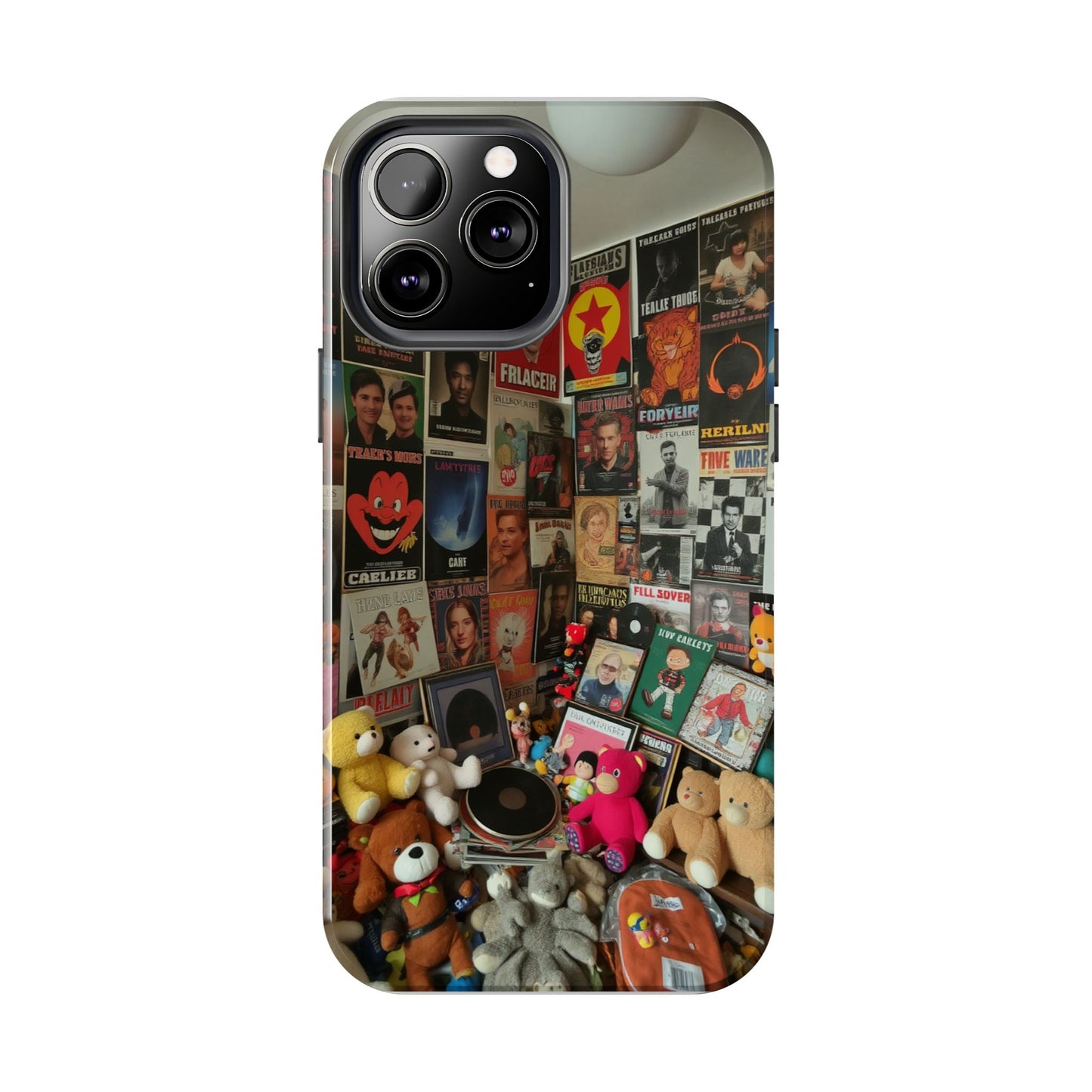 Retro Vibe Tough Phone Case - Vintage Movie Posters & Plush Toys Design