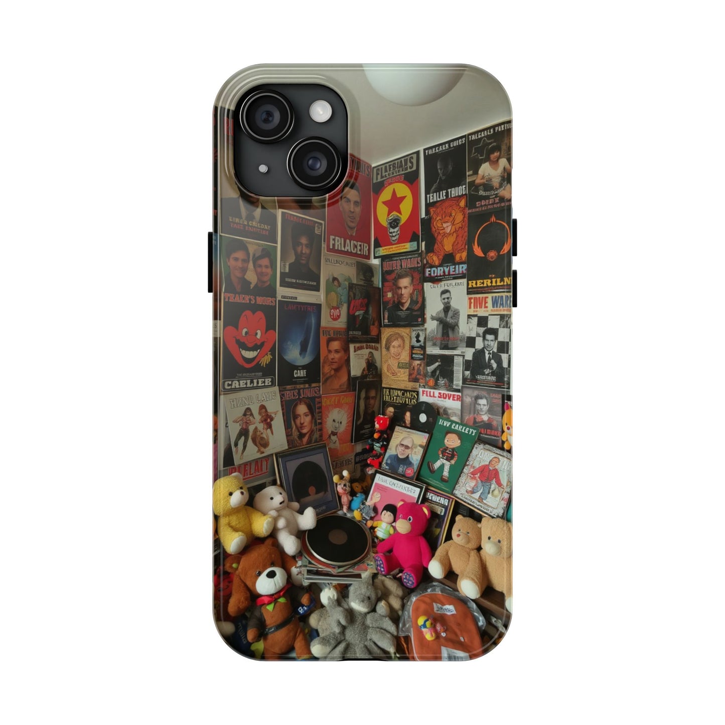 Retro Vibe Tough Phone Case - Vintage Movie Posters & Plush Toys Design