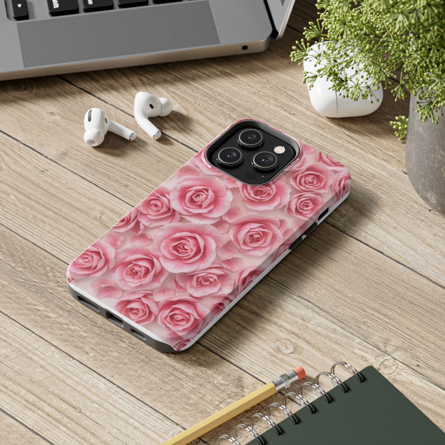 Floral Tough Phone Case - Pink Rose Design, Durable Protection for Flower Lovers