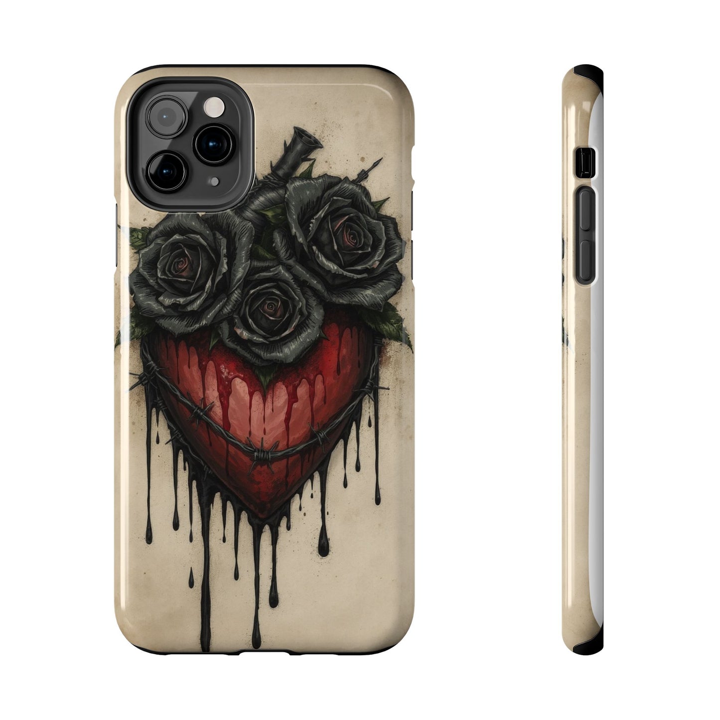 Gothic Heart Phone Case with Roses - Tough & Durable Design