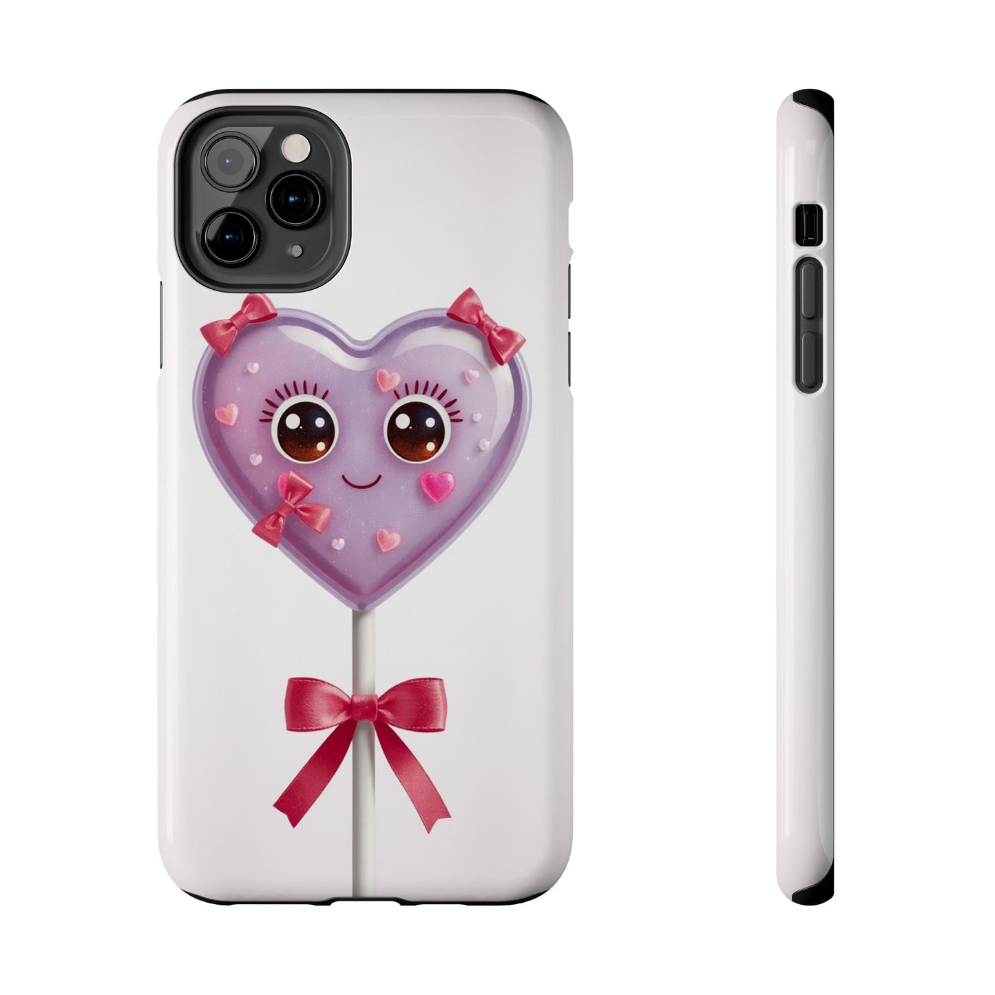 Cute Heart Lollipop Tough Phone Case - Adorable Protection for Candy Lovers