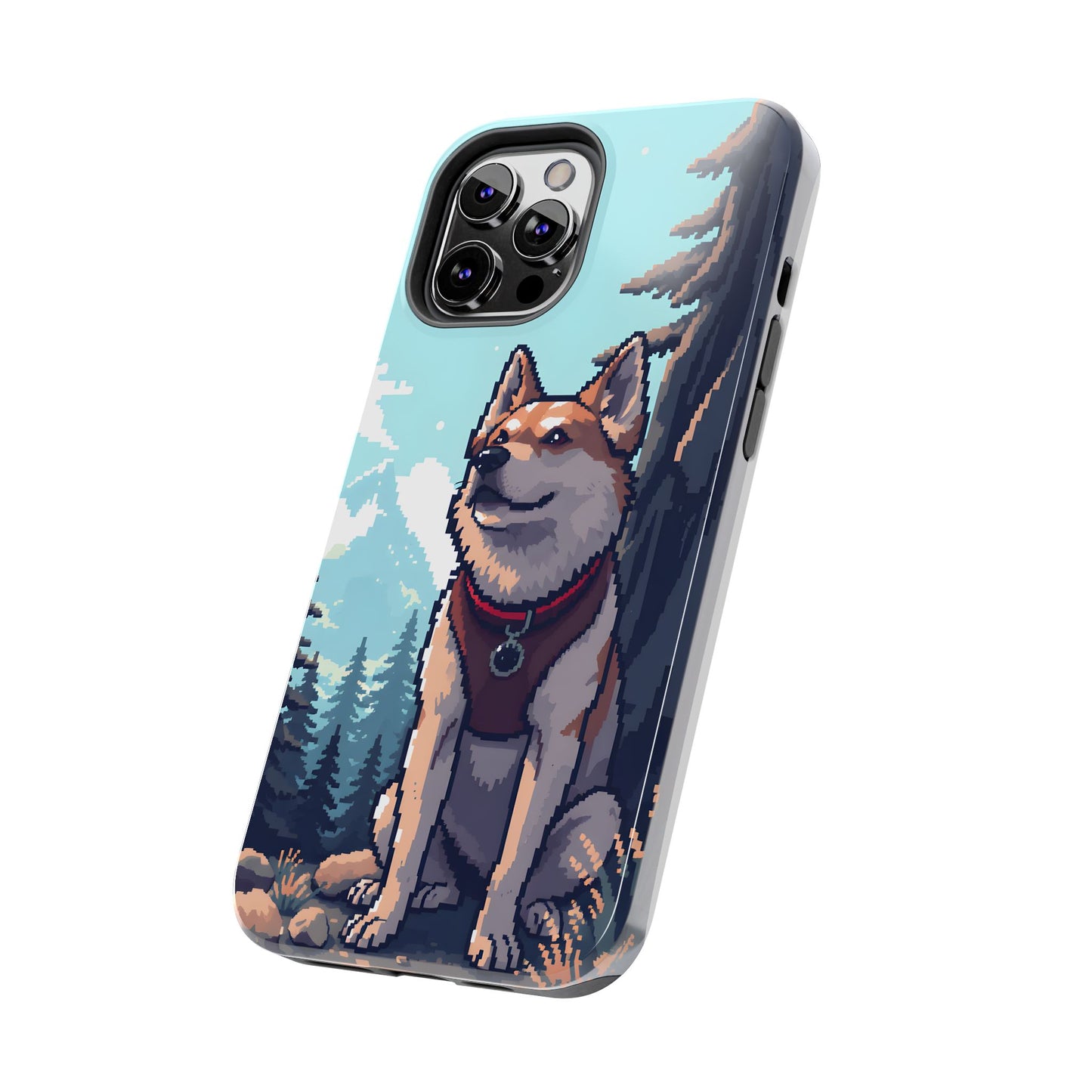Retro Dog Adventure Tough Phone Case - Pixel Art Shiba Inu Design - for iPhone