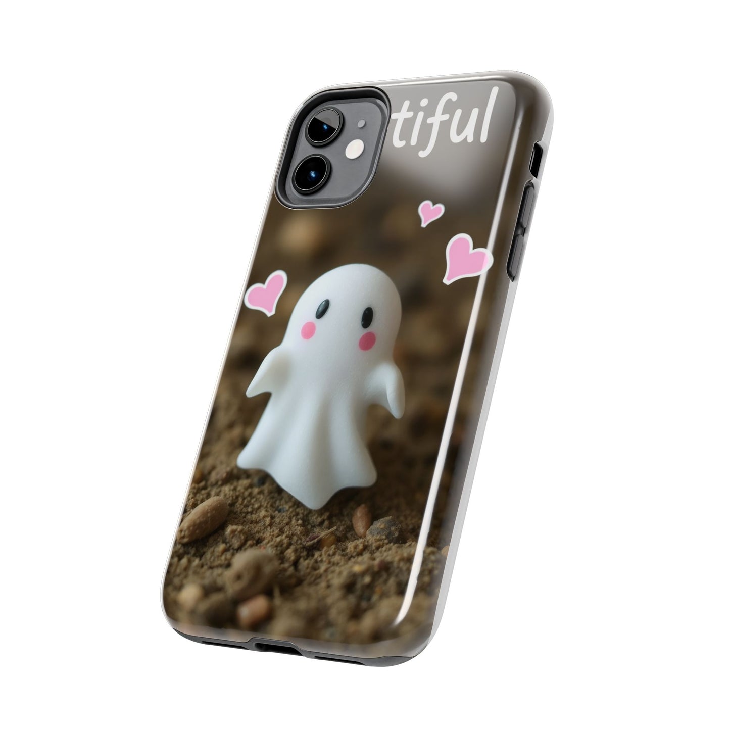 Cute Ghost Tough Phone Case - Beautiful Design with Heart Accents