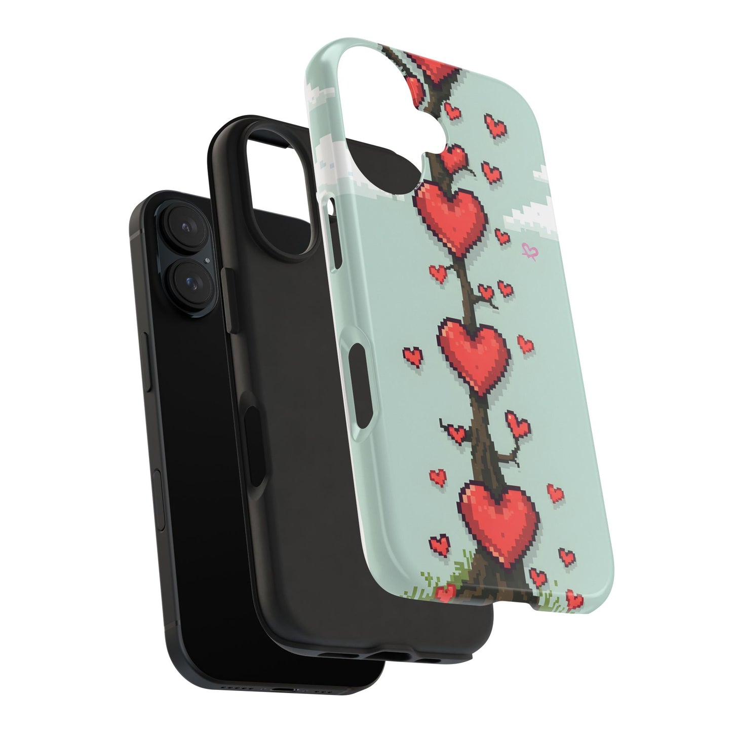 Pixelated Love Hearts Tree | Tough Phone Case - Cute Design - for iPhone
