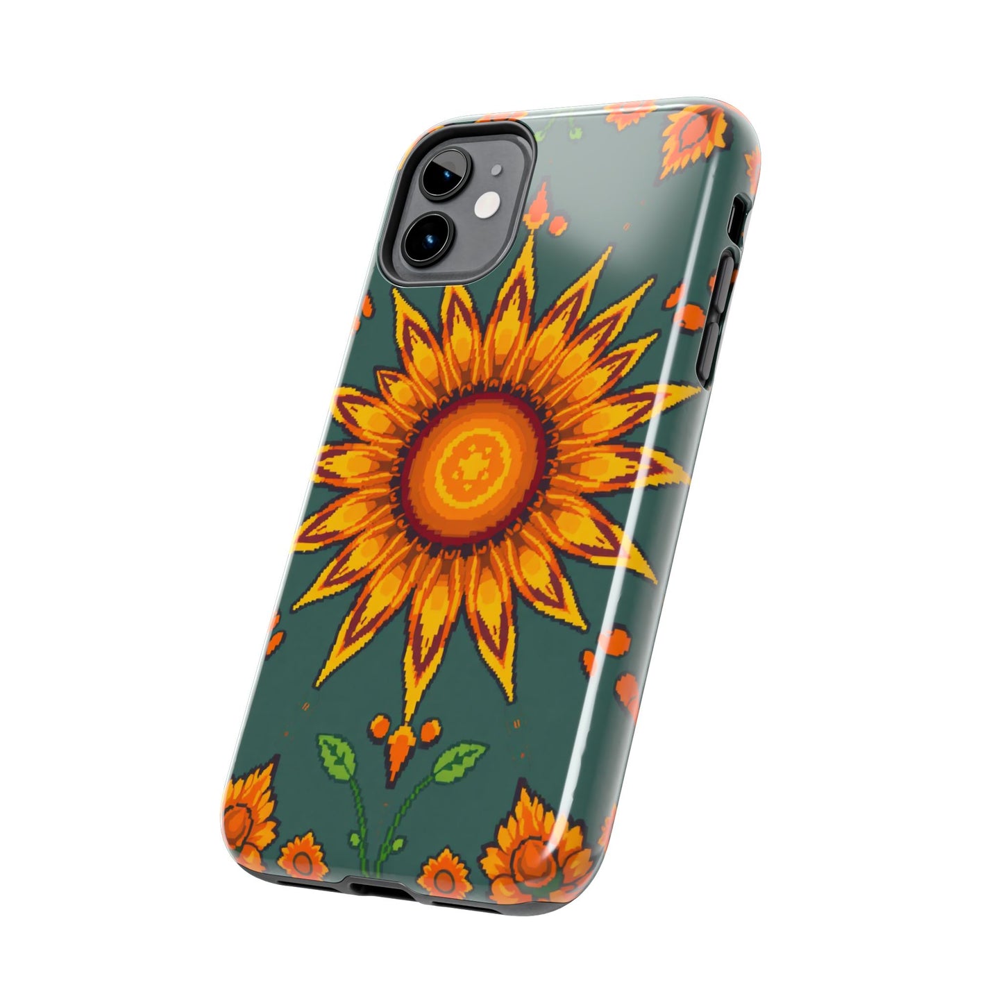 Pixelated Vibrant Floral Tough Phone Case | Sunflower Design for Nature Lovers - for iPhone