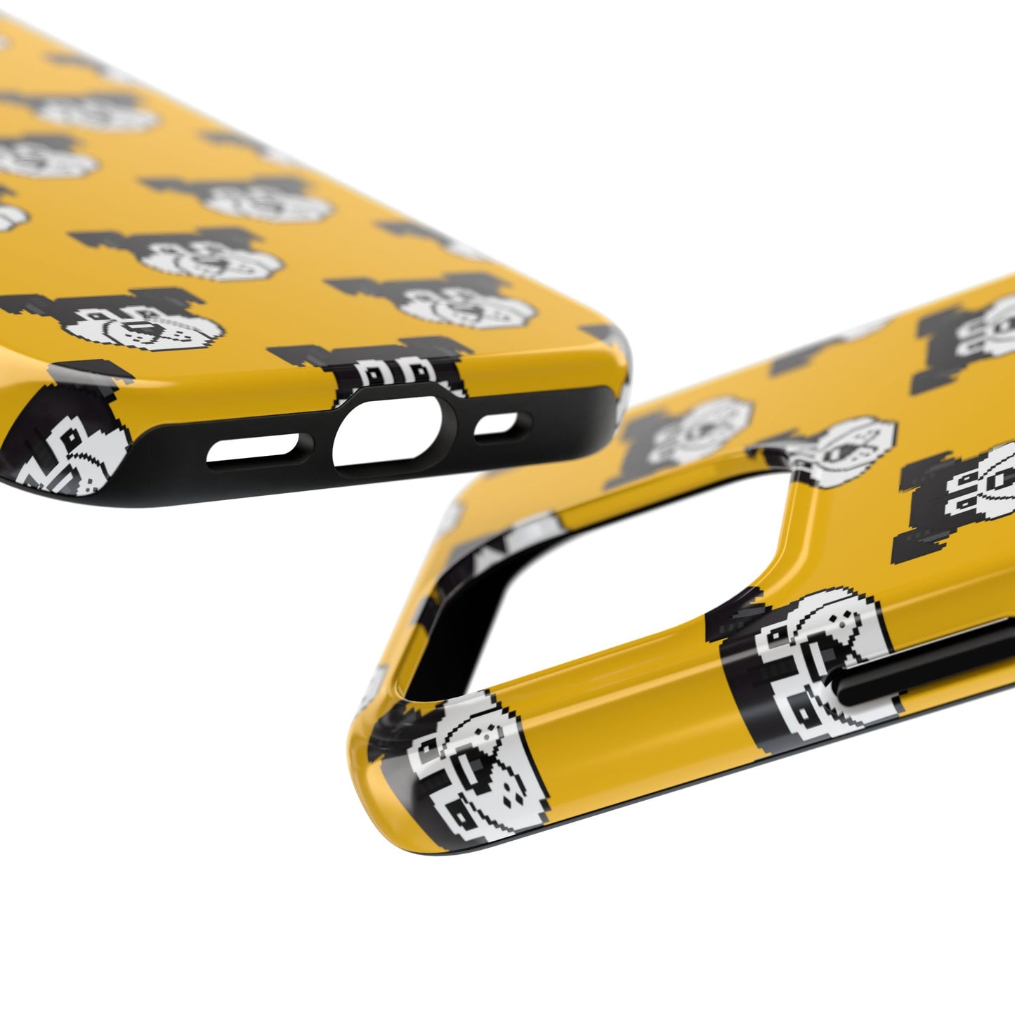 Playful Dog Pattern Tough Phone Case for Pet Lovers - Pixel Art Dog Yellow Background - for iPhone