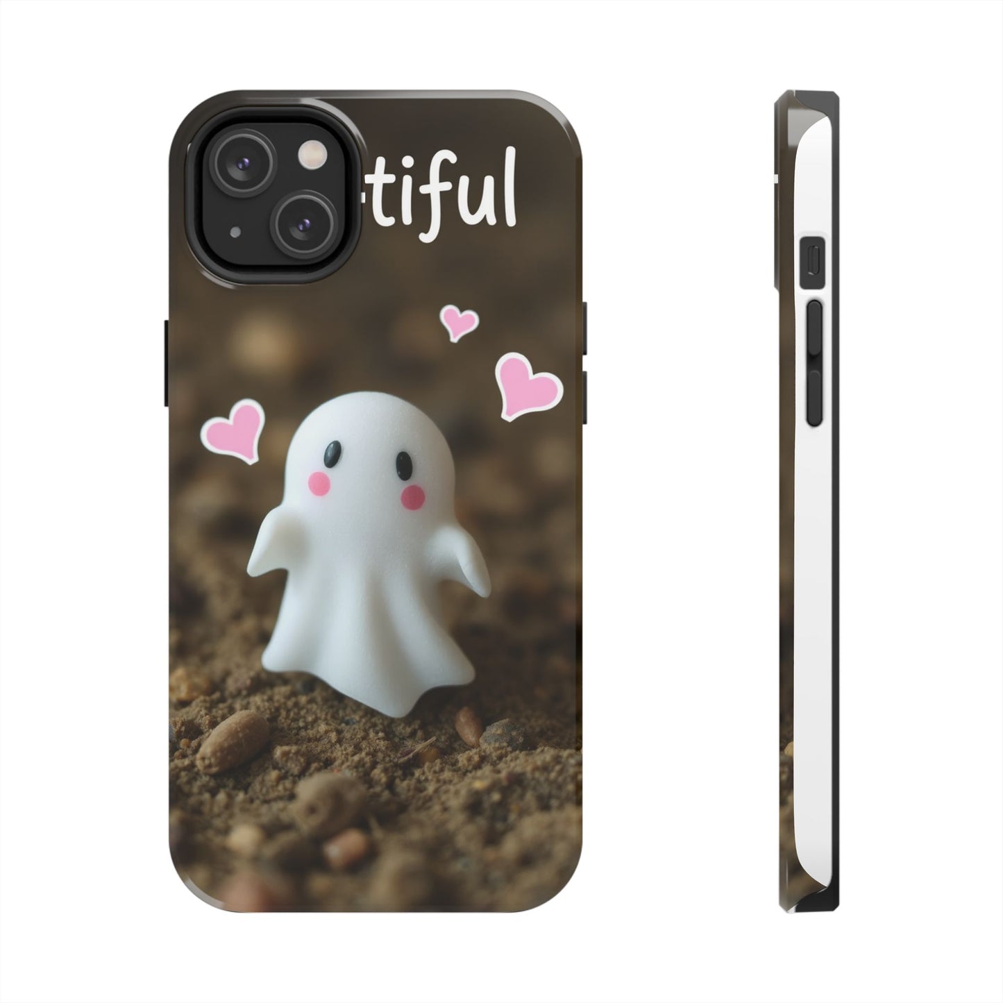 Cute Ghost Tough Phone Case - Beautiful Design with Heart Accents