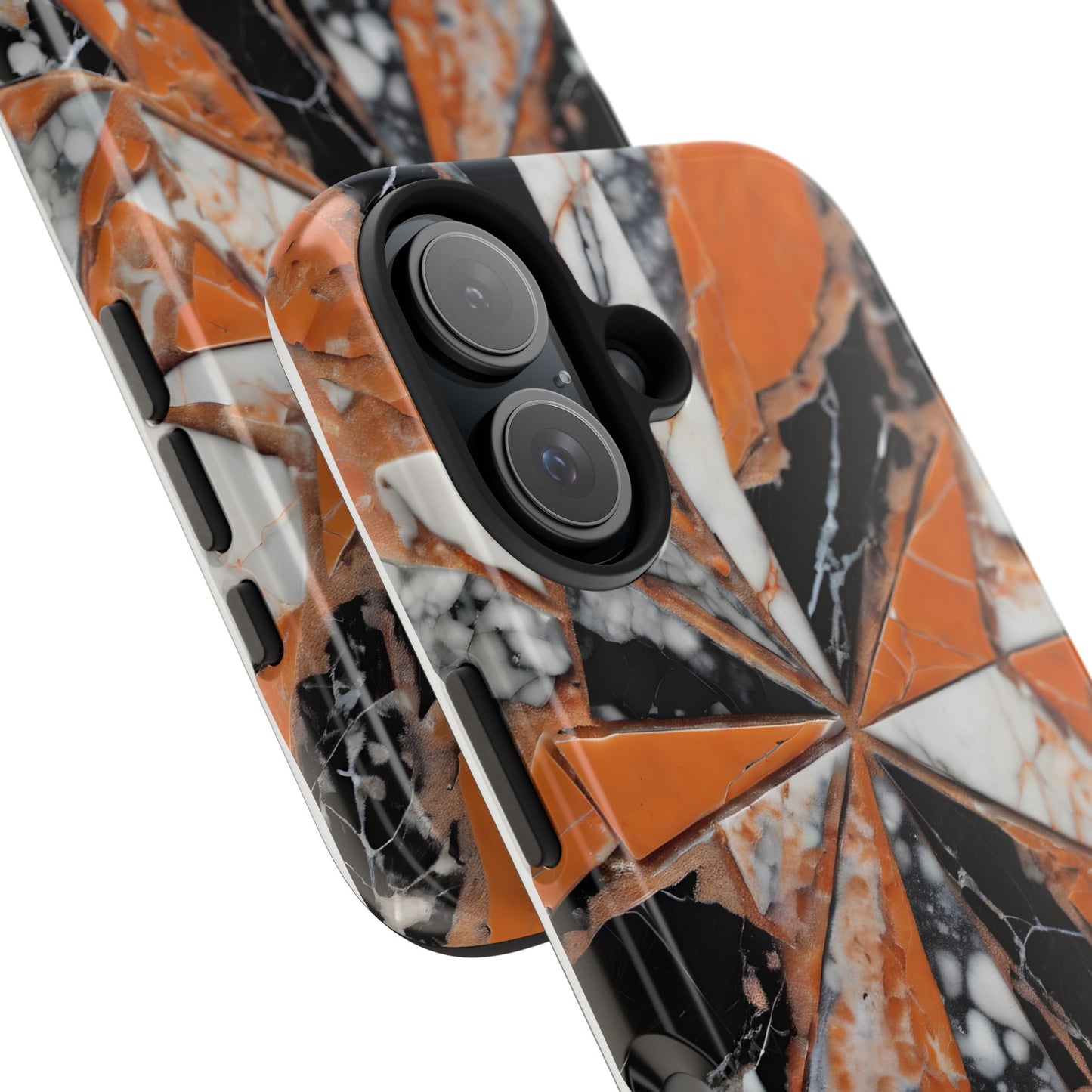 Shattered Pieces Marble Black and Orange Tough Phone Case - for iPhone