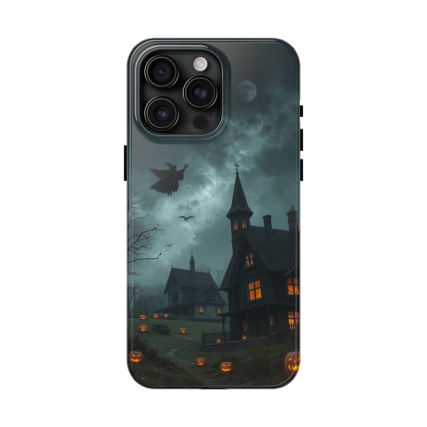 Halloween-Themed Tough Phone Case with Spooky House Design