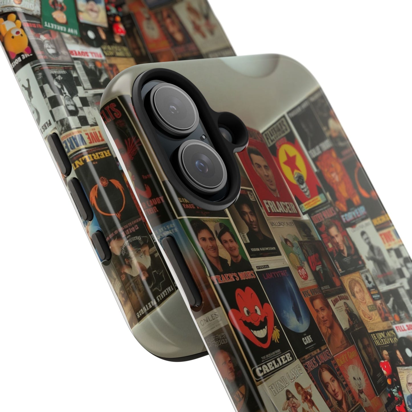 Retro Vibe Tough Phone Case - Vintage Movie Posters & Plush Toys Design