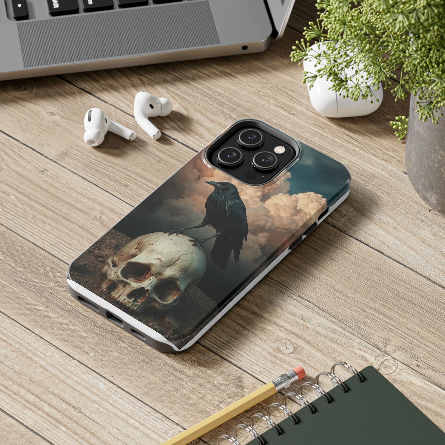 Gothic Raven Skull Tough Phone Case - Unique Protective Cover for Halloween Lovers