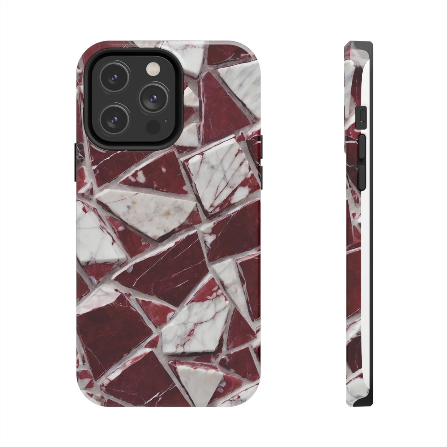 Elegant Red Pieces Marble Pattern Tough Phone Case - Stylish Protection for iPhone
