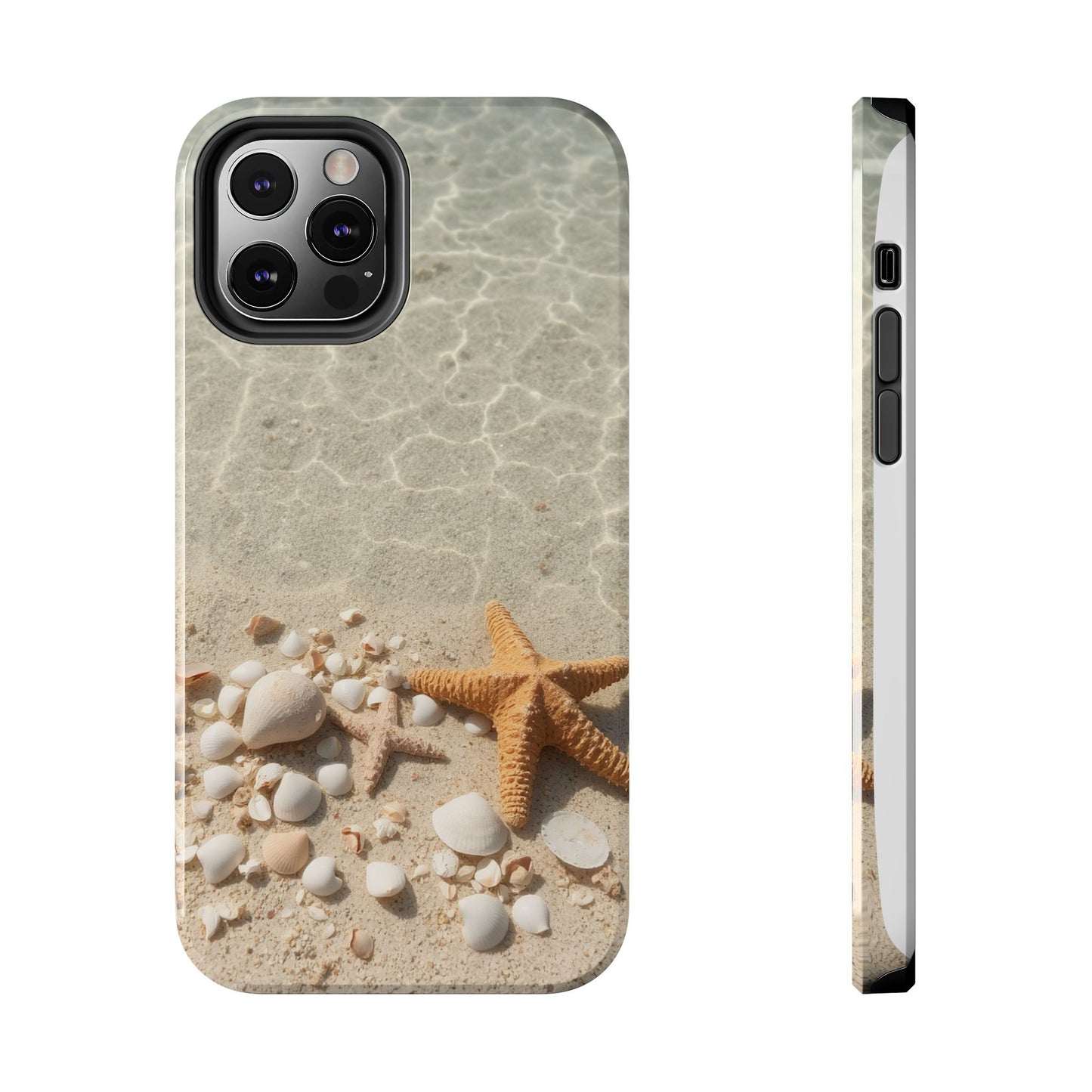 Beach-Inspired Tough Phone Case with Starfish and Seashell Design
