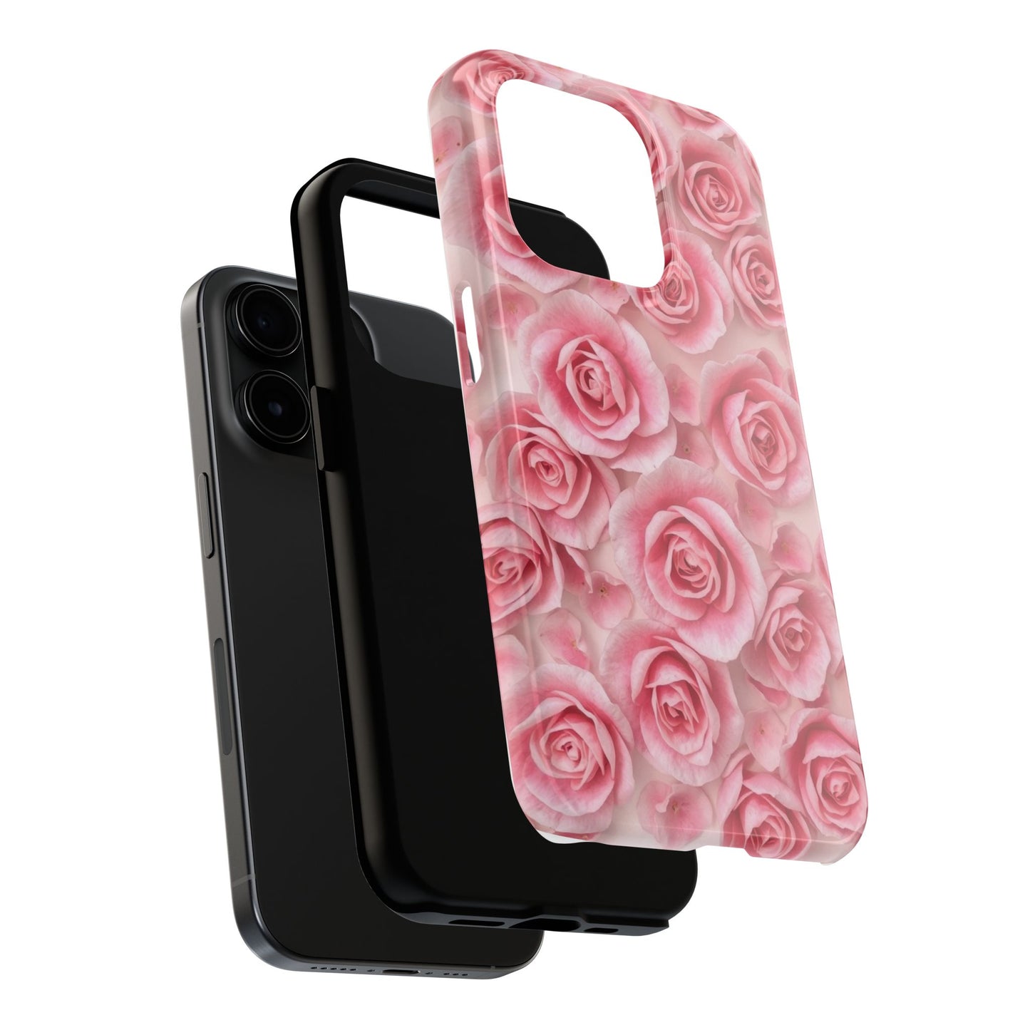 Floral Tough Phone Case - Pink Rose Design, Durable Protection for Flower Lovers