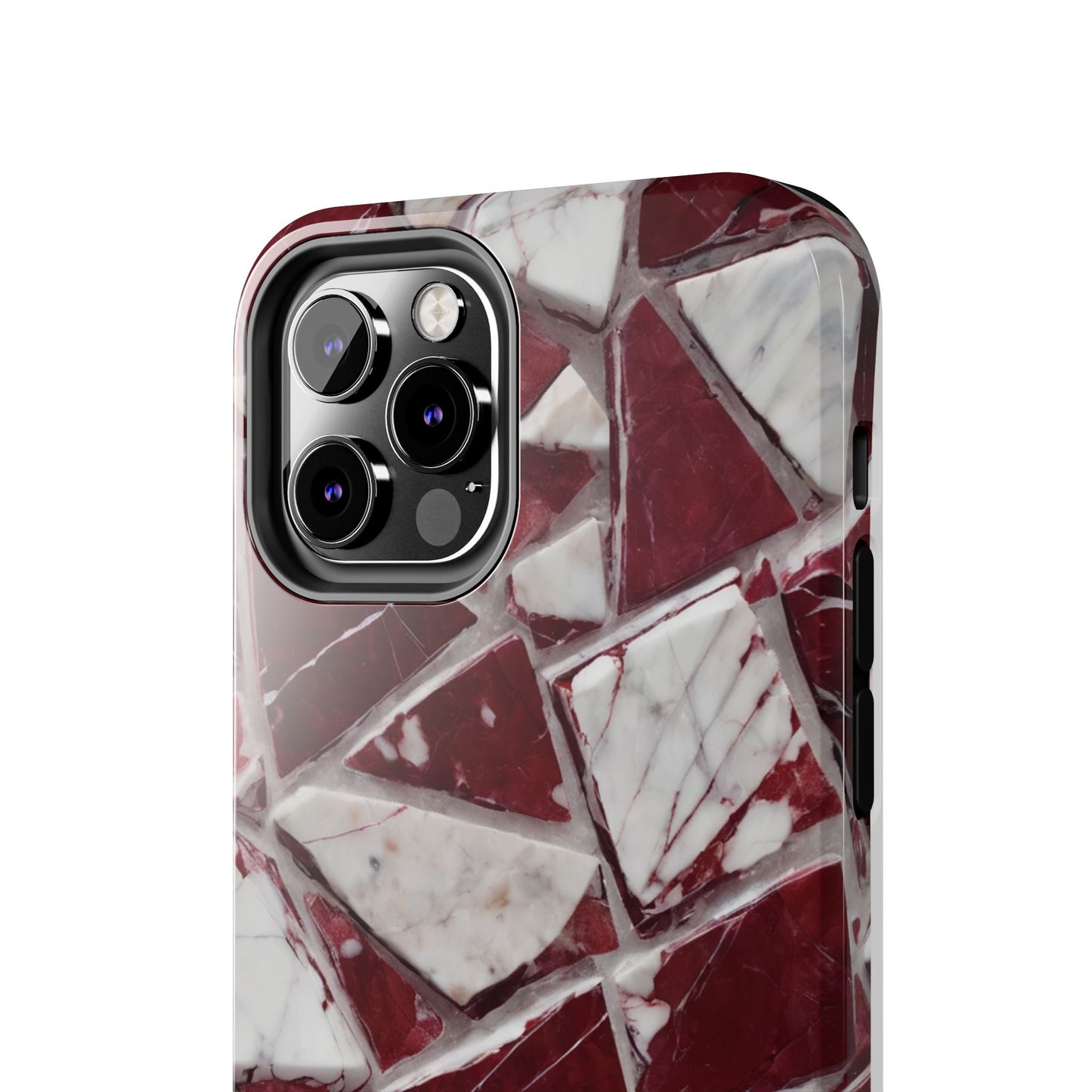 Elegant Red Pieces Marble Pattern Tough Phone Case - Stylish Protection for iPhone