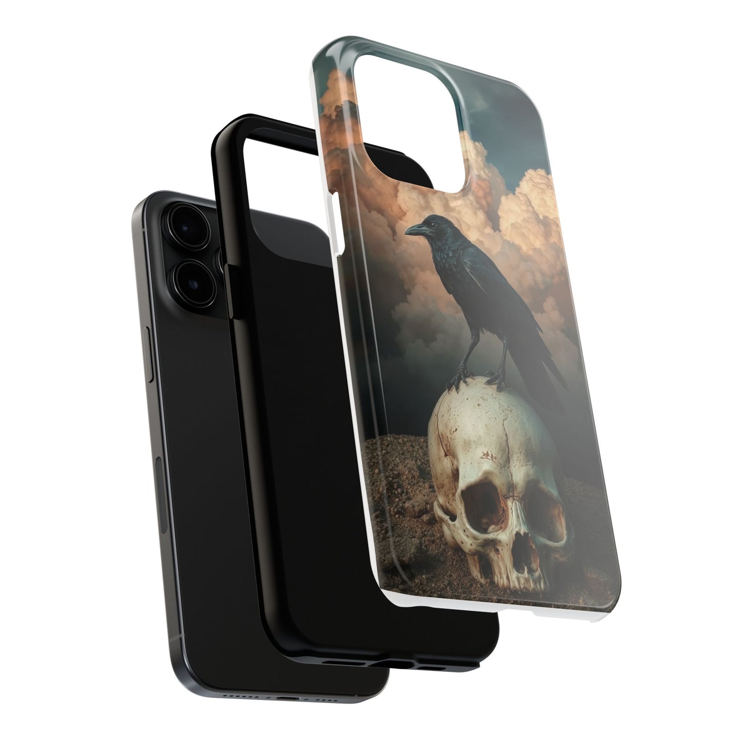 Gothic Raven Skull Tough Phone Case - Unique Protective Cover for Halloween Lovers