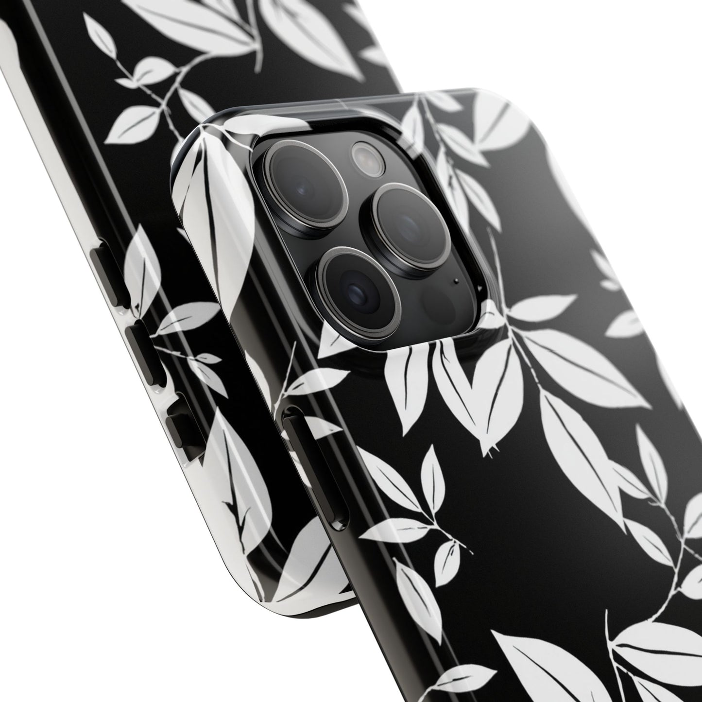Chic Floral Tough Phone Case - Elegant Black & White Design for Stylish Protection