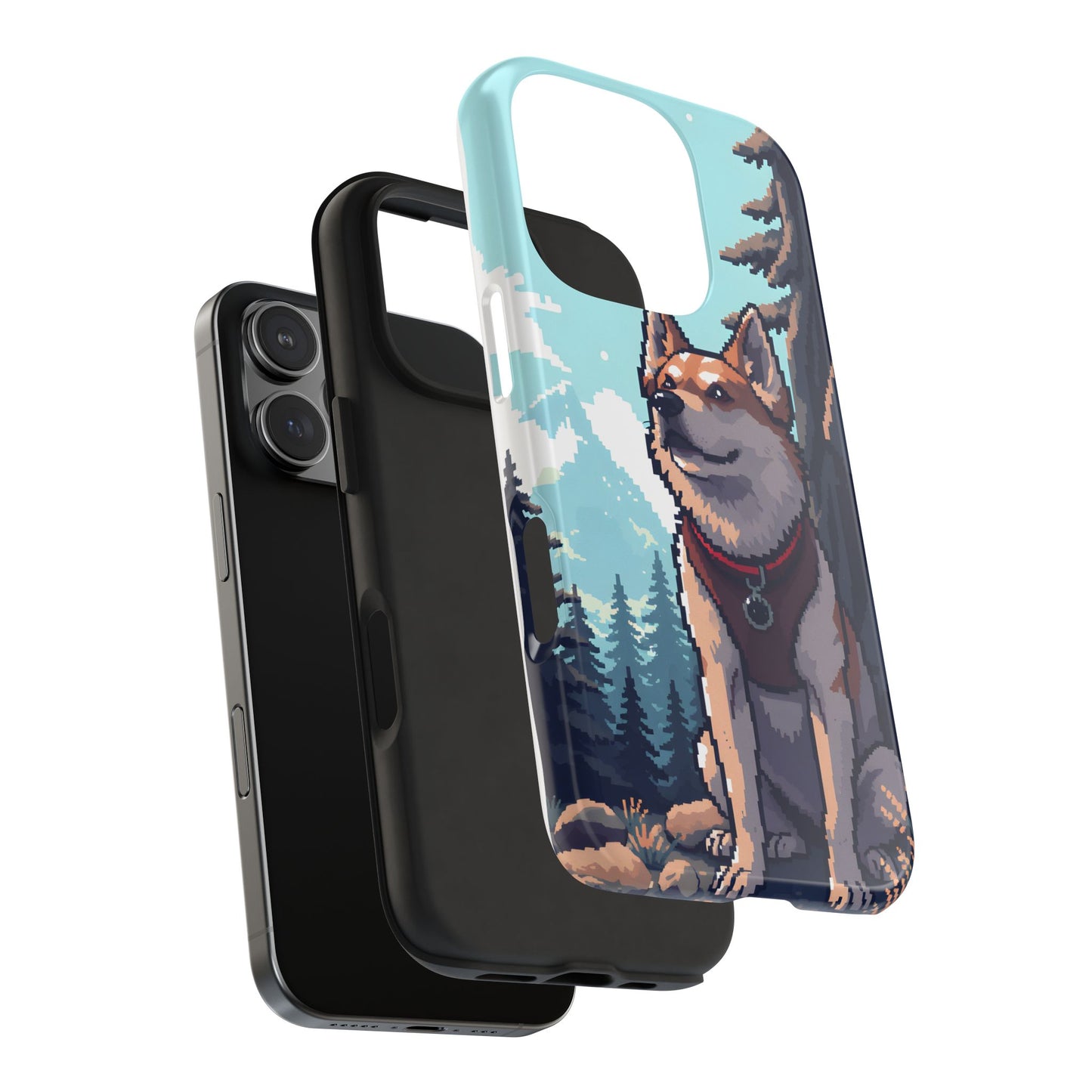 Retro Dog Adventure Tough Phone Case - Pixel Art Shiba Inu Design - for iPhone